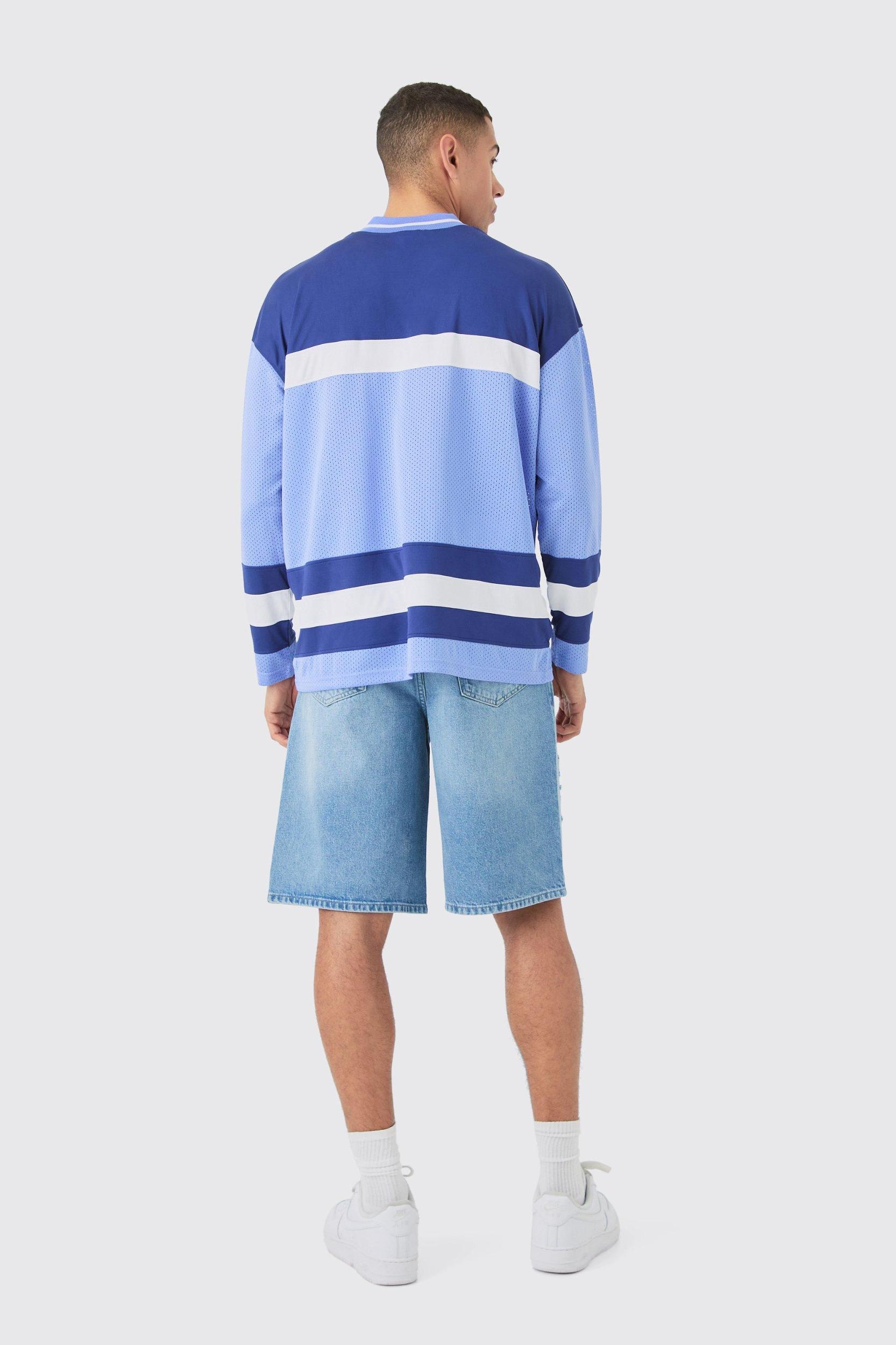 Relaxed Rigid Ripped Carpenter Denim Jorts In Light Blue | boohooMAN USA Product Image