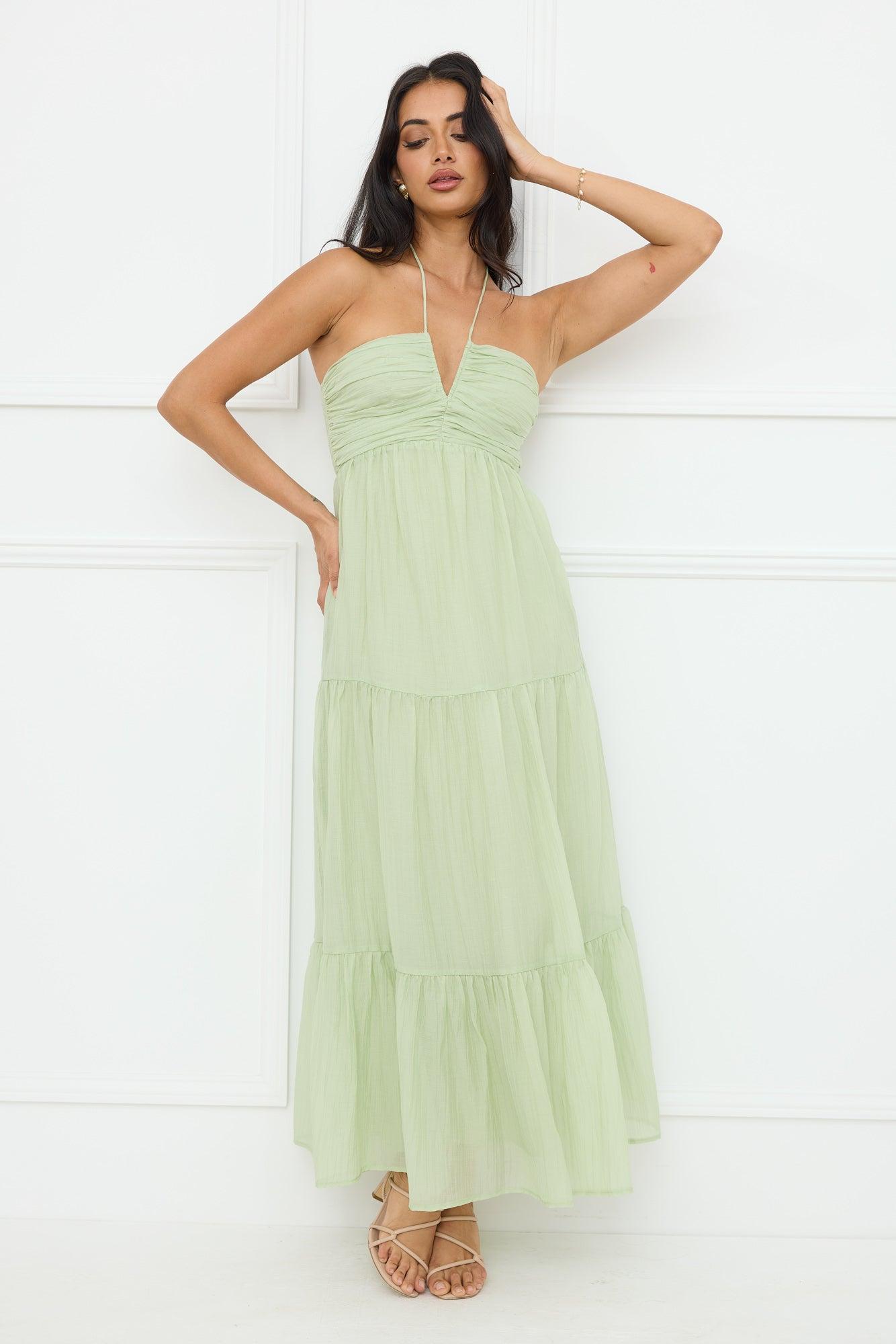 Sunshine Escape Halter Maxi Dress Sage Product Image