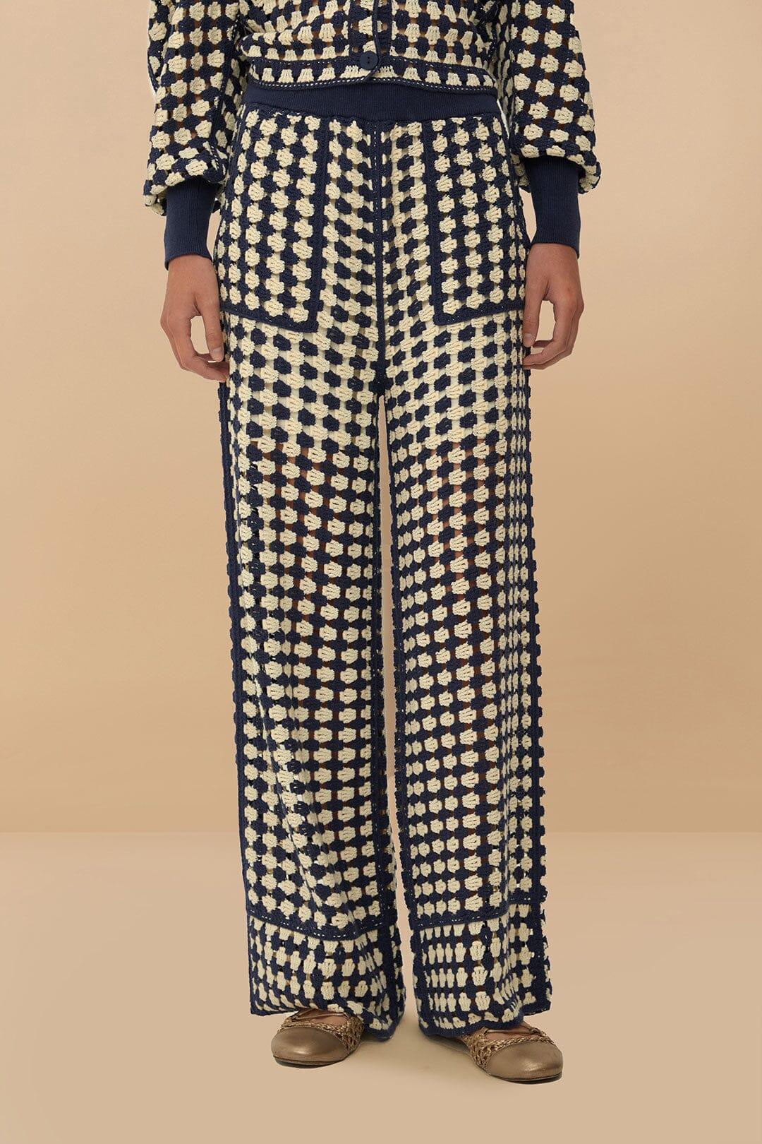 Blue & White Crochet Pants Product Image