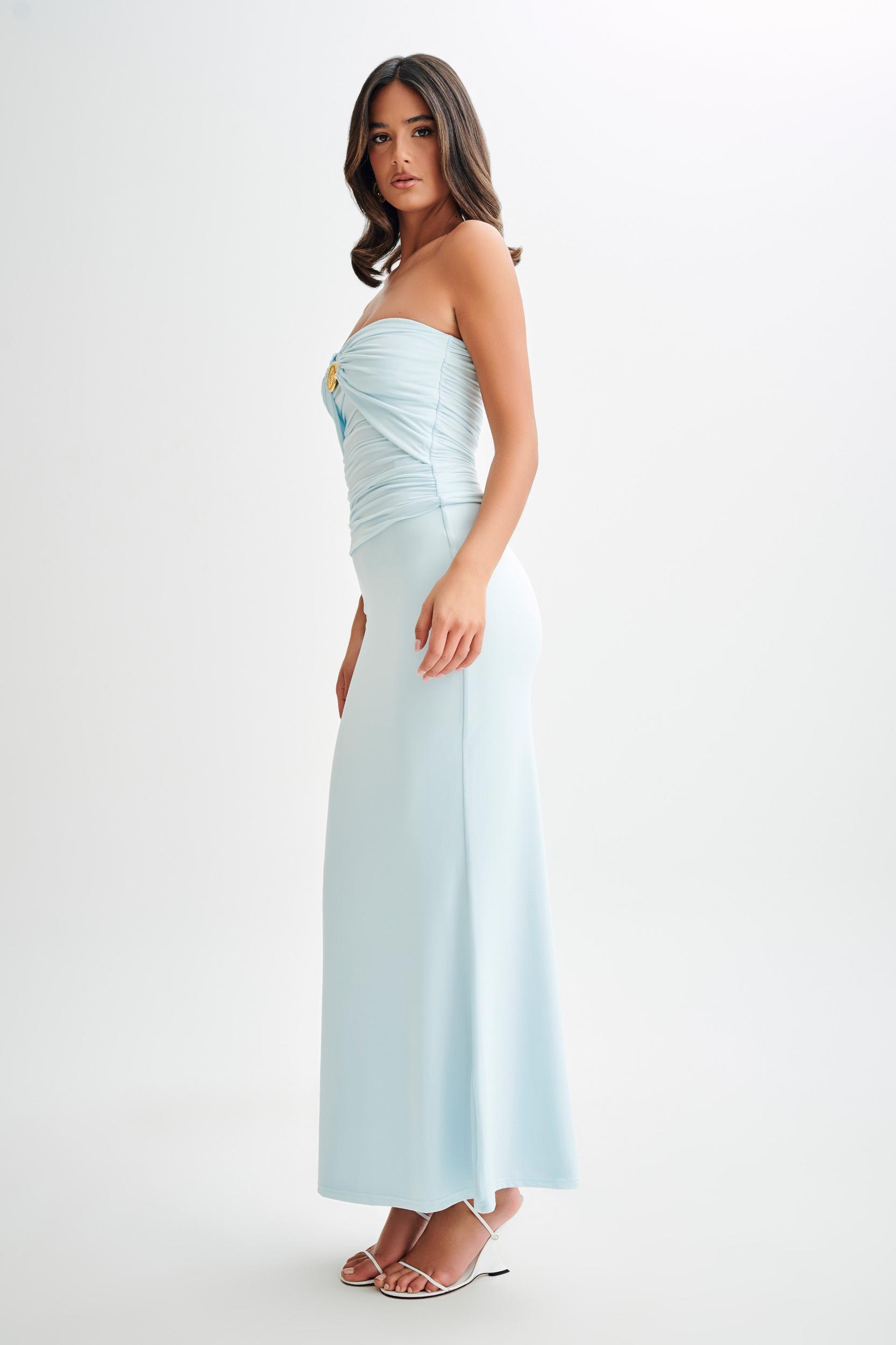 Bruna Slinky Fishtail Maxi Skirt - Sky Blue Product Image