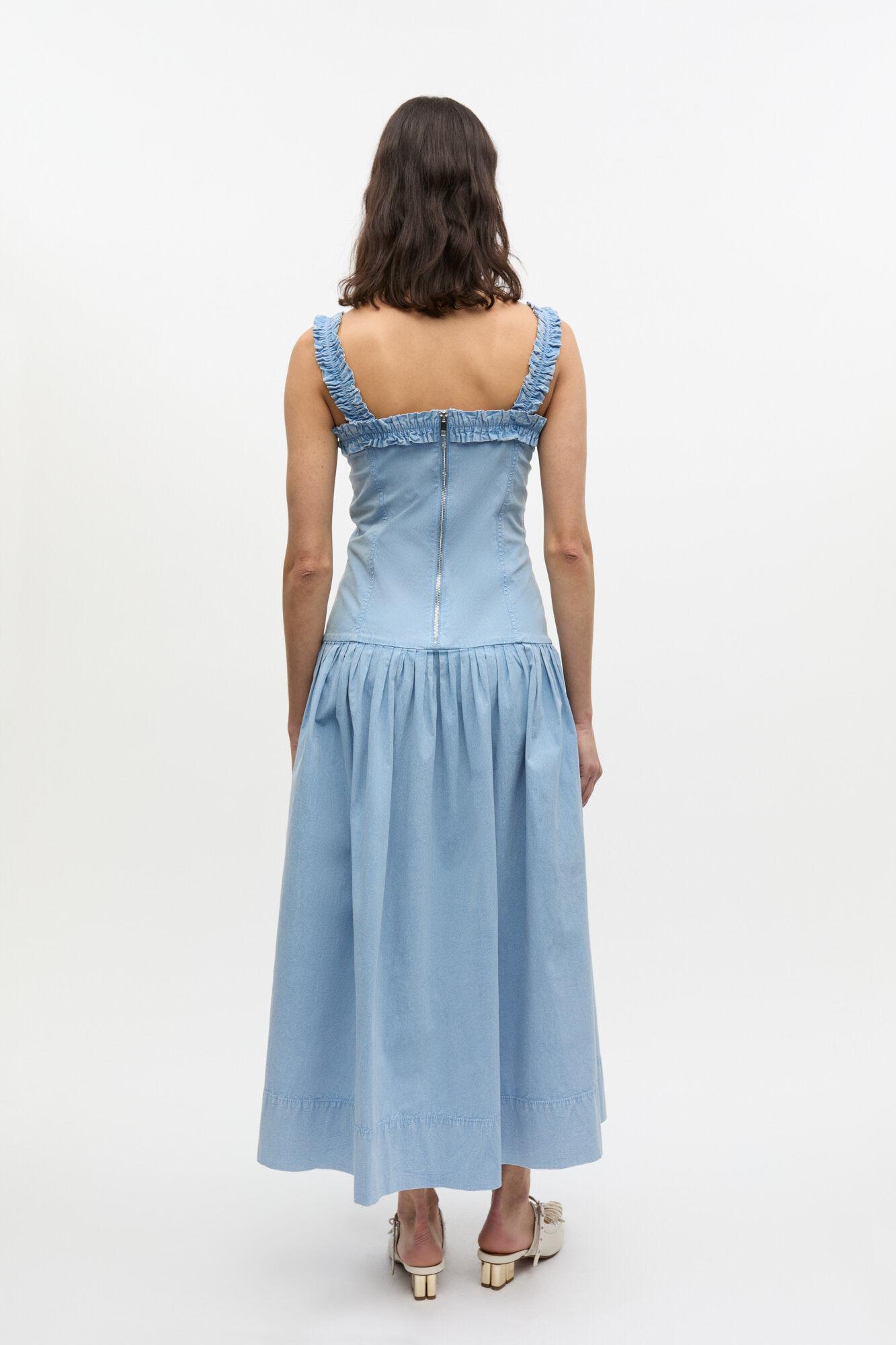 Blue Washed Stretch Cotton Corset Dress Product Image