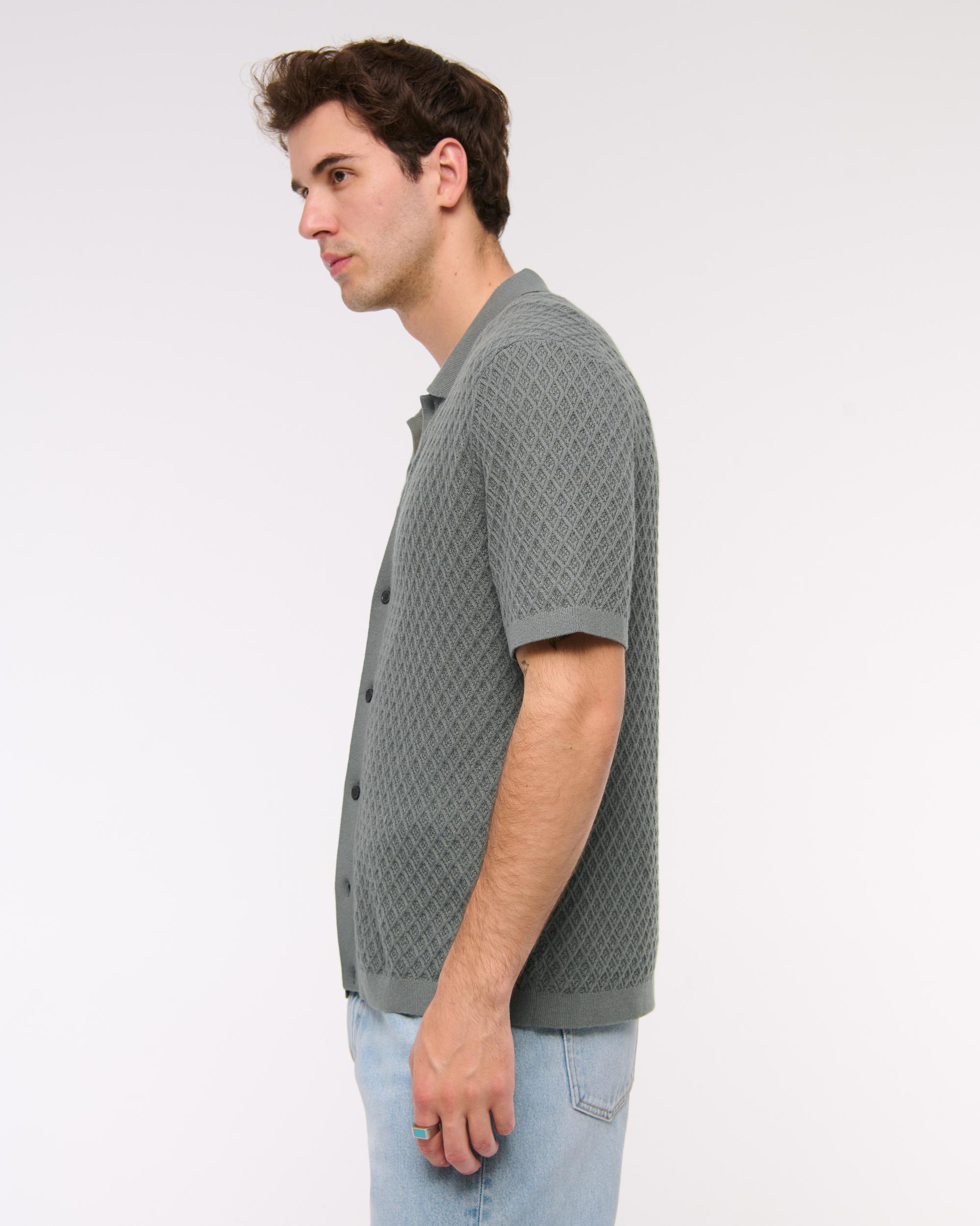 Diamond Stitch Button-Through Sweater Polo Product Image