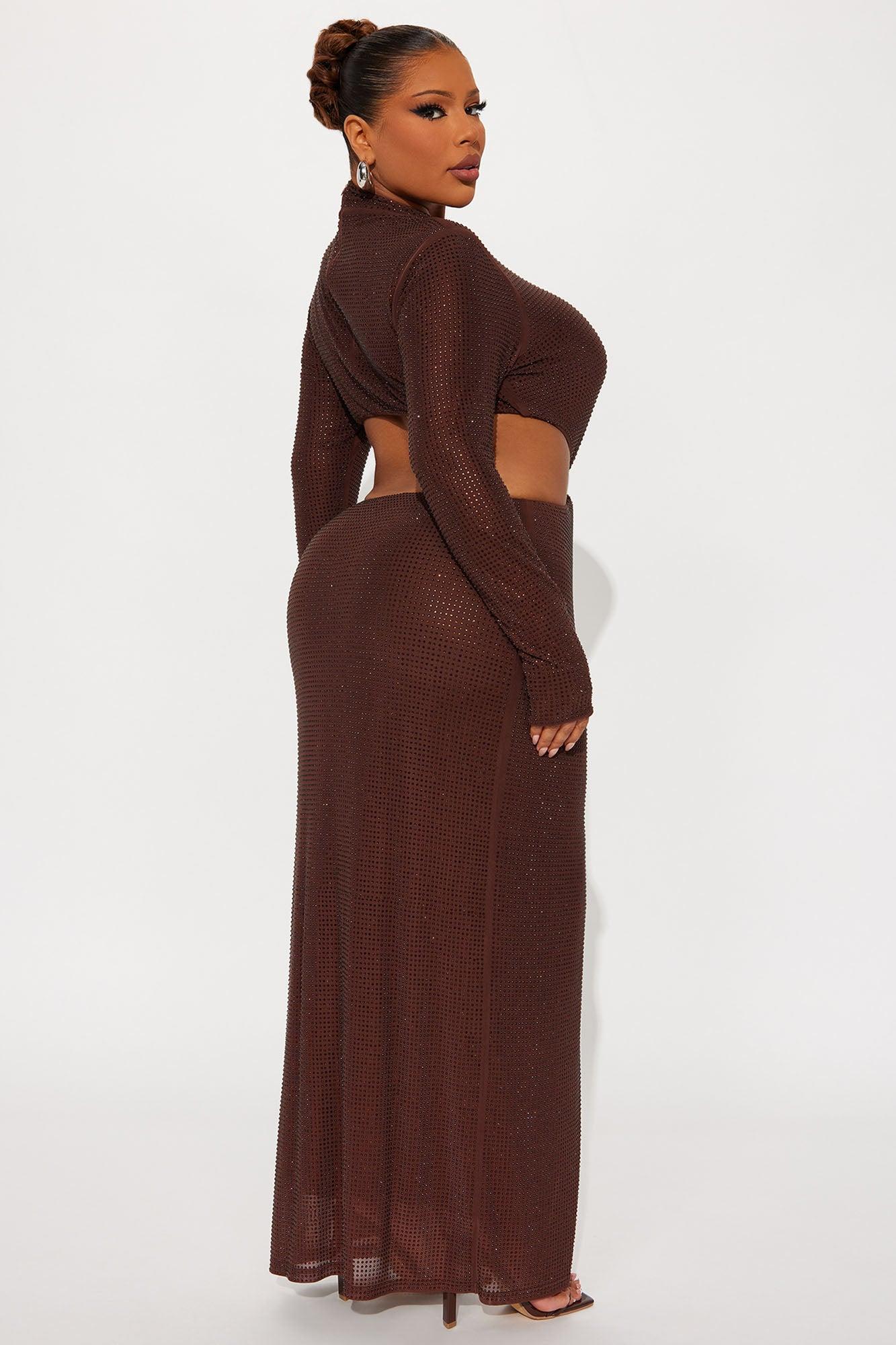 Majestic Moment Rhinestone Maxi Dress - Chocolate Female Product Image