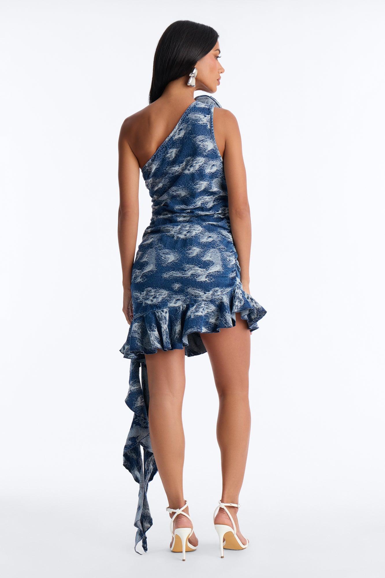 Arianna Abstract Denim Mini Dress - Medium Wash Female Product Image