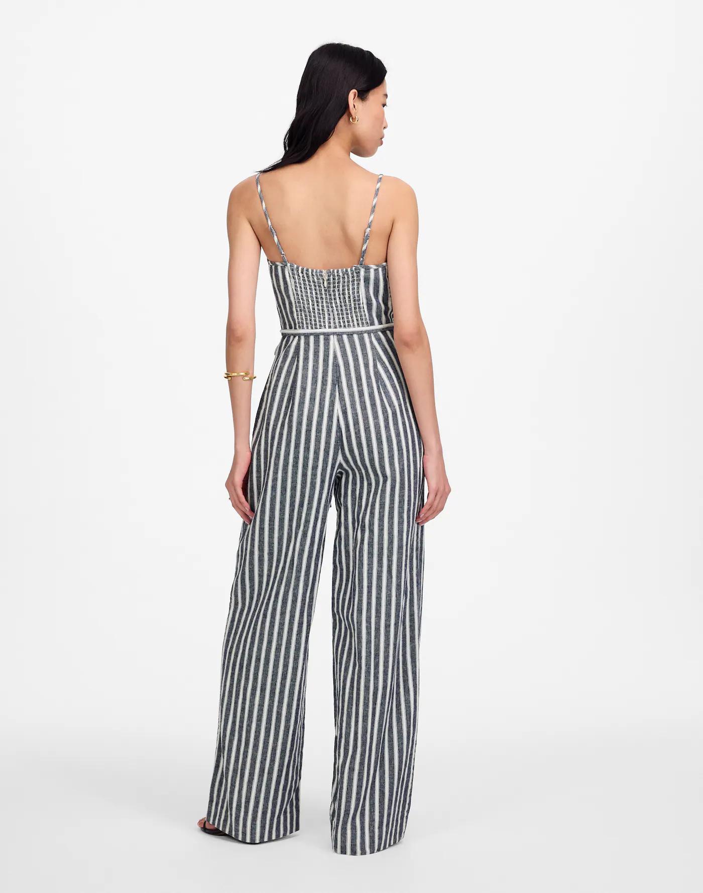 Pleated Wide-Leg Jumpsuit in Pinstripe Linen Product Image