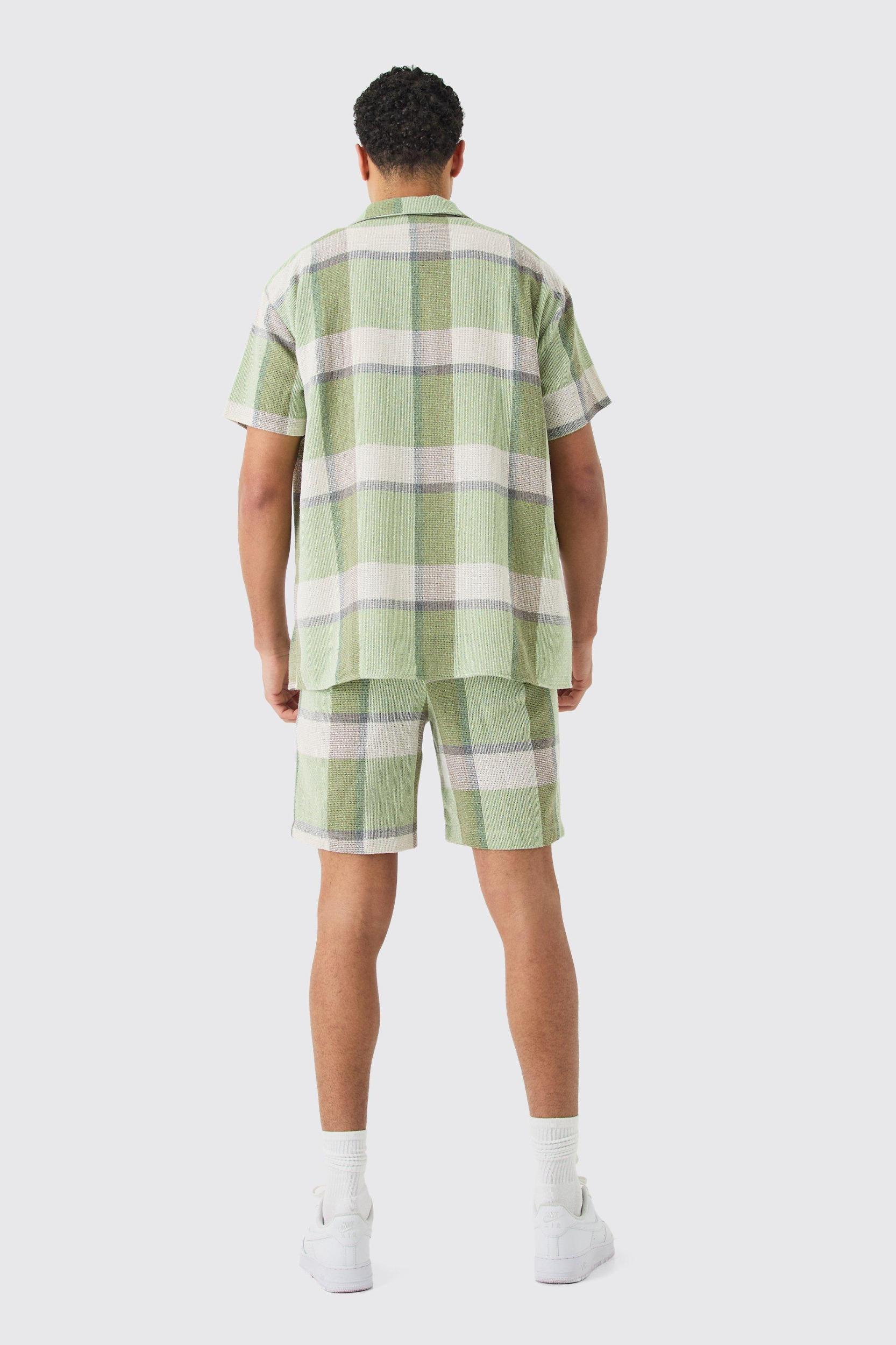 Oversized Textured Flannel Shirt And Short | boohooMAN USA Product Image