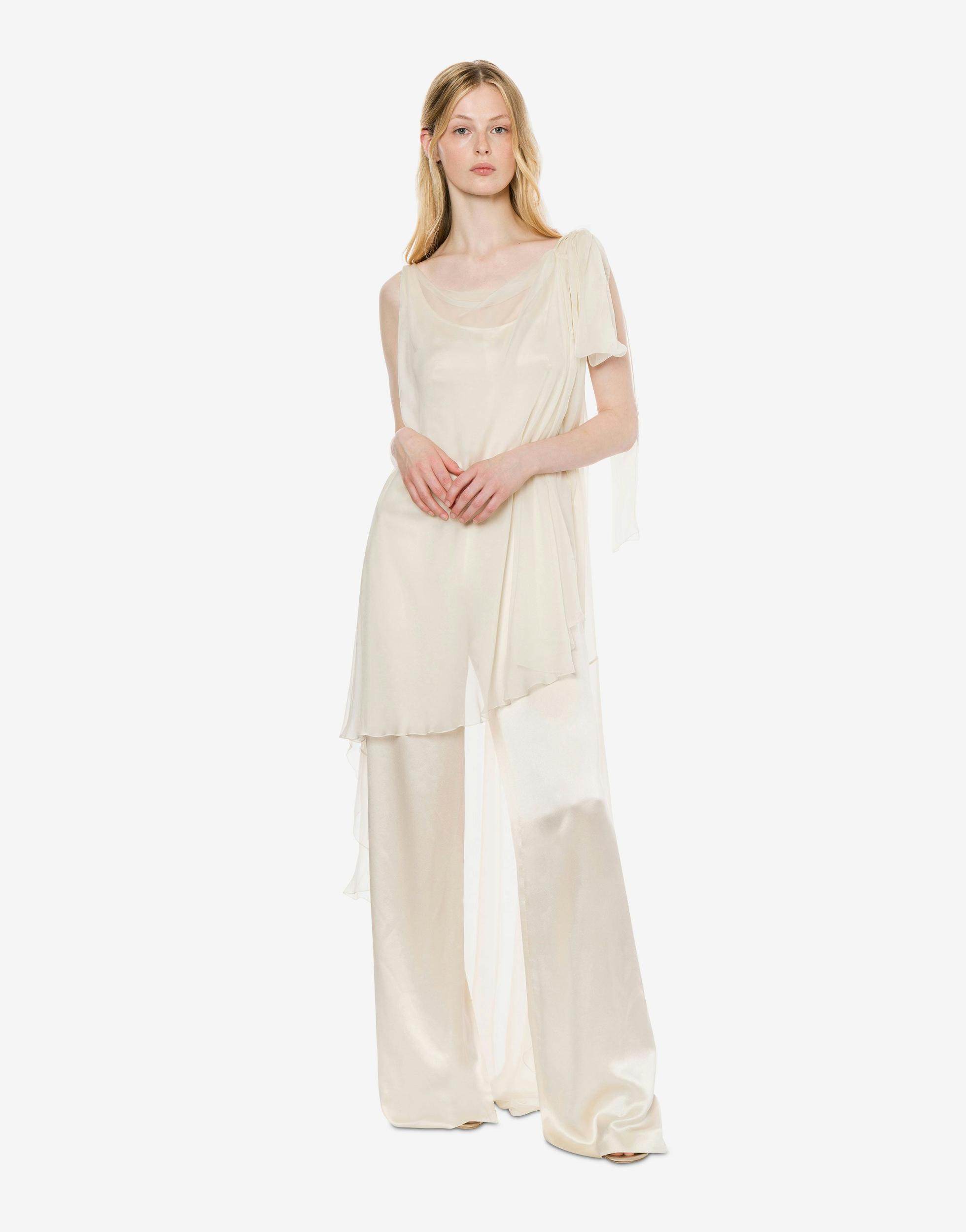 Satin jumpsuit with chiffon cape Product Image