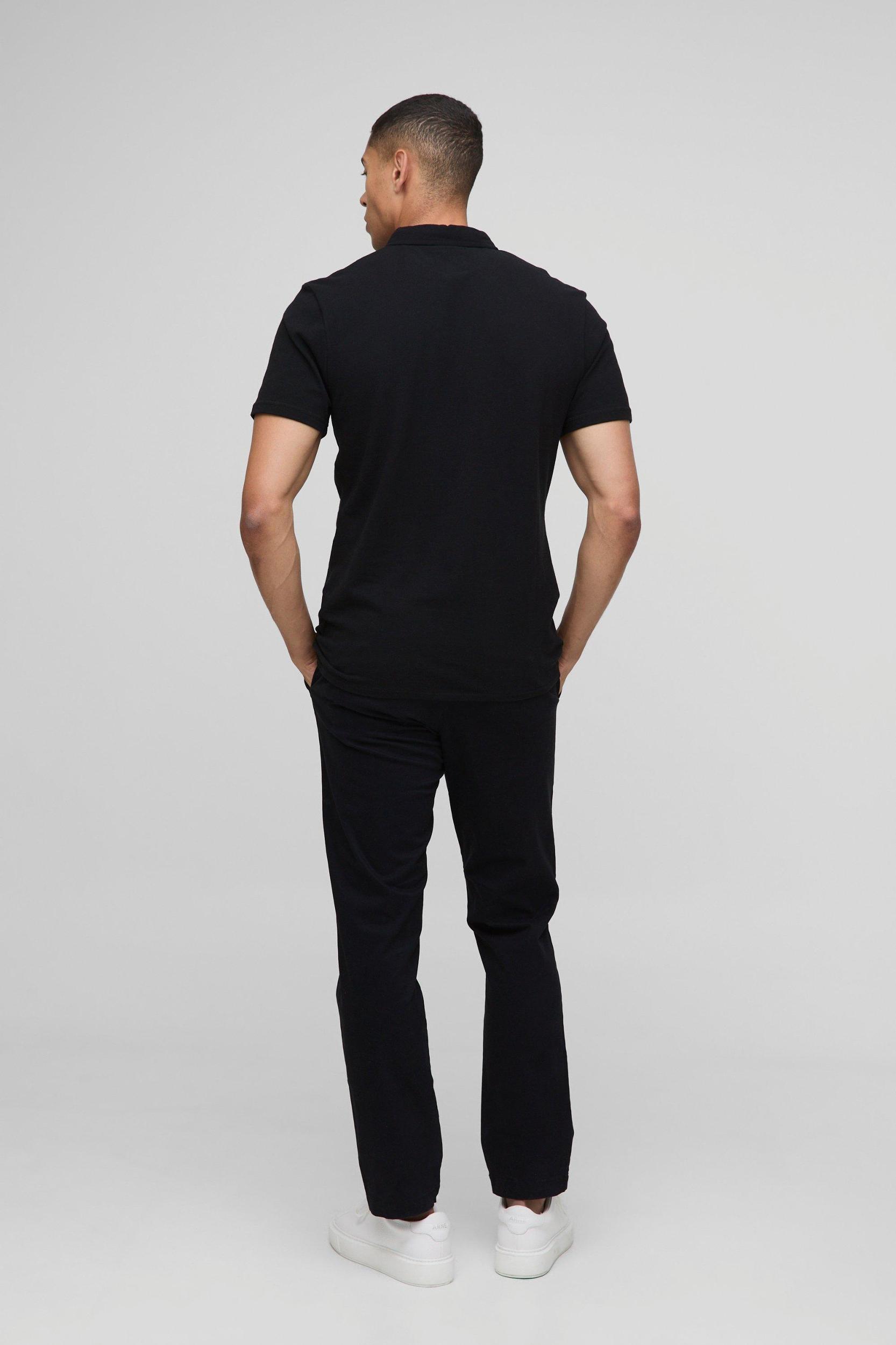 Slim Fit Pique Button Down Collar Jersey Shirt | boohooMAN USA Product Image