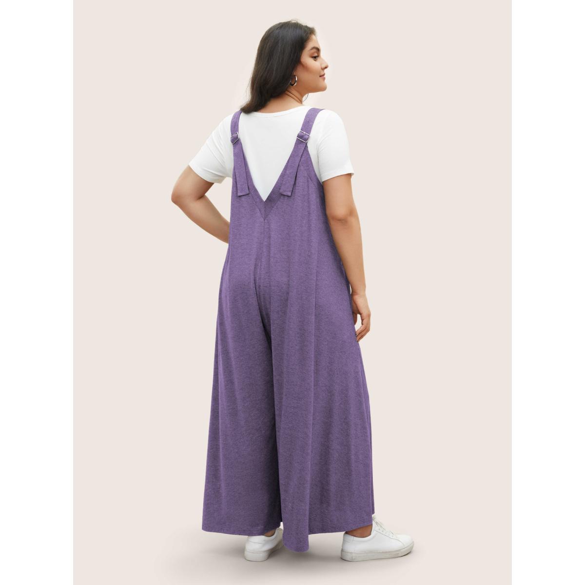 Plus Size Mauve Supersoft Essentials Solid Pocket Adjustable Straps Jumpsuit Women Casual Sleeveless Non Everyday Loose Jumpsuits BloomChic 28/5X Product Image