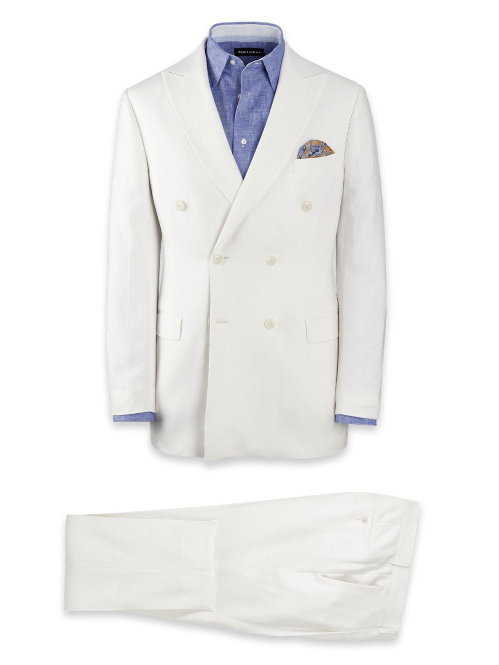 Linen Blend Peak Lapel Suit - White Product Image