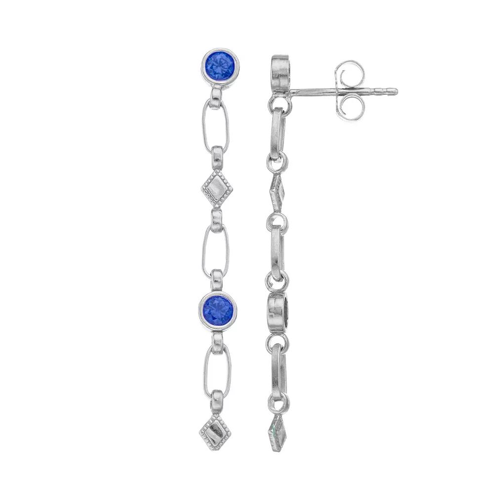Kristen Kesho Sterling Silver Lab-Created Sapphire Rhombus Link Drop Earrings, Women's Product Image