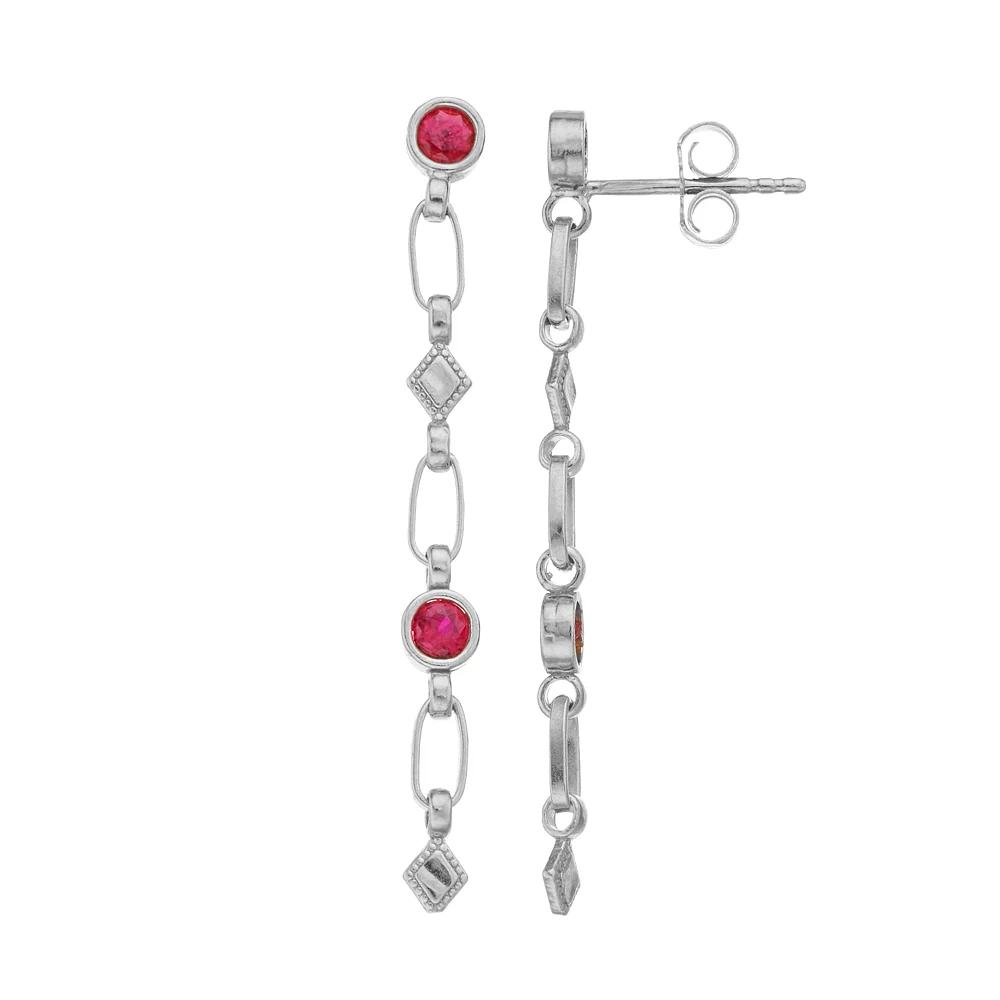 Kristen Kesho Sterling Silver Lab-Created Ruby Rhombus Link Drop Earrings, Women's Product Image