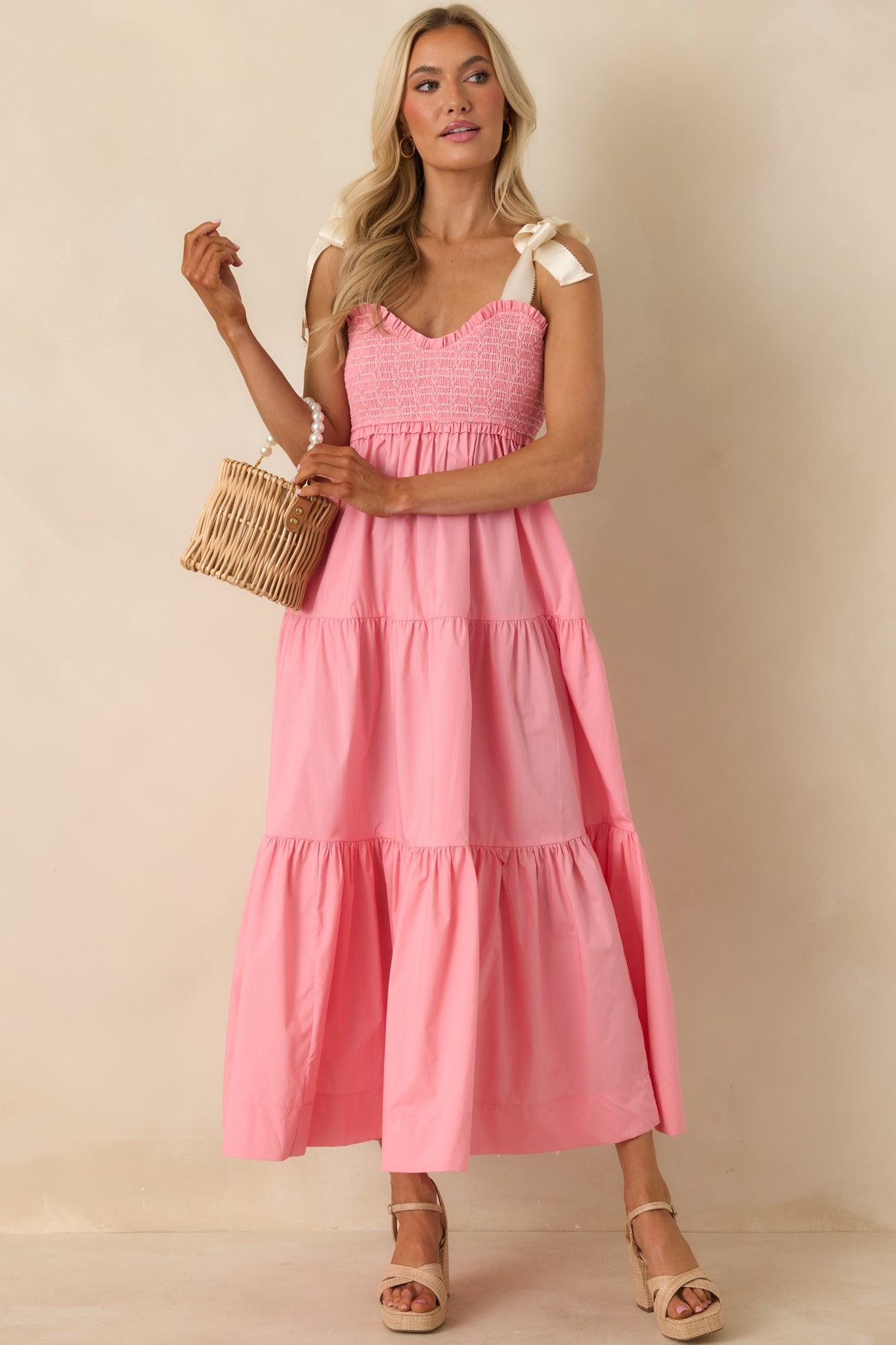The Felicity Pink Coral Cotton Midi Dress L / Pink Product Image