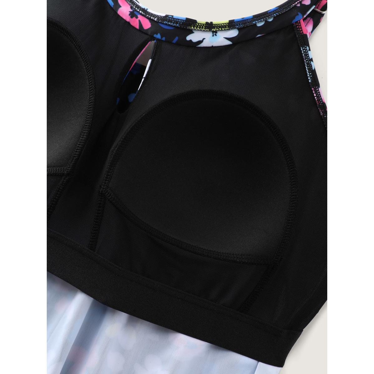 Plus Size Floral Print Keyhole Pockets Swim Romper Women's Swimwear DarkViolet Resort Pocket Curve Bathing Suits High stretch One Pieces BloomChic 12/L Product Image