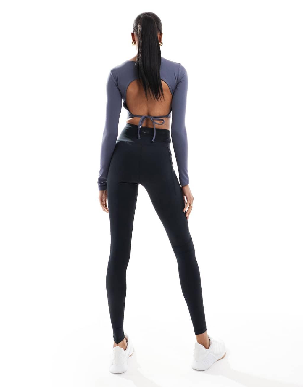 4505 Tall Icon running tie waist gym leggings with phone pocket in black  Product Image