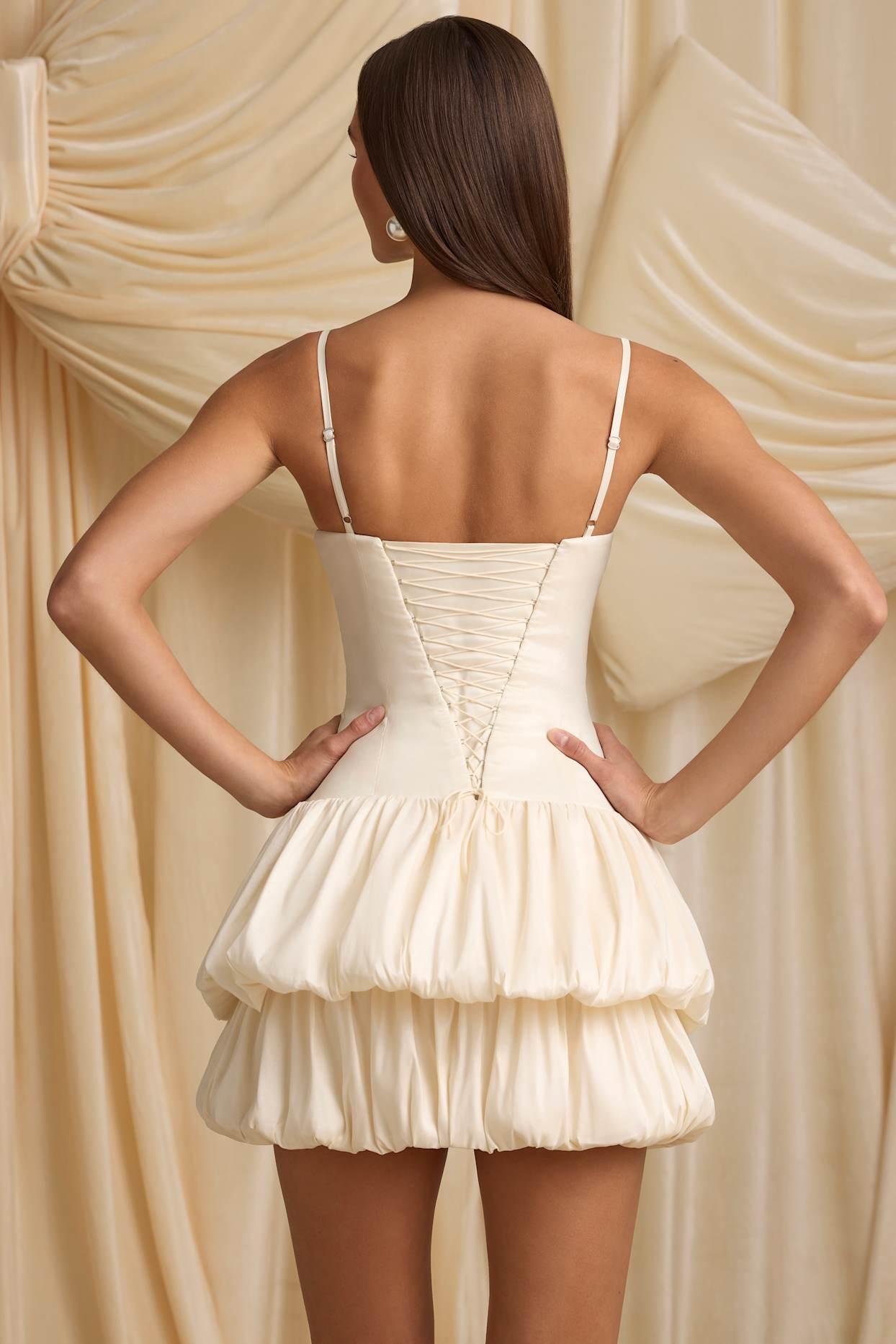 Layered Bubble Hem Corset Mini Dress in Ivory Product Image