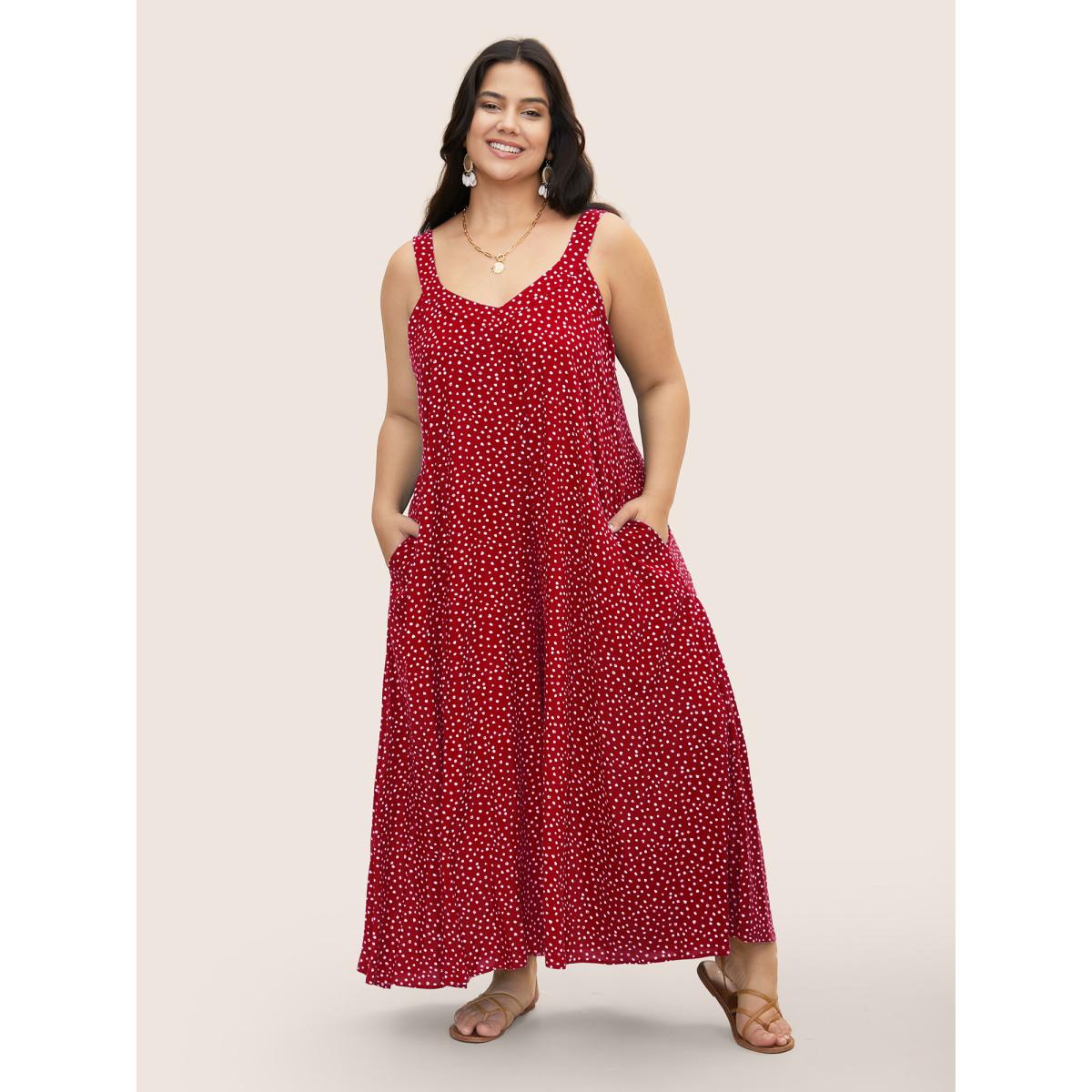 Plus Size Rust Polka Dot U Neck Wide Leg Jumpsuit Women Resort Sleeveless U-neck Vacation Loose Jumpsuits BloomChic 30/6X Product Image