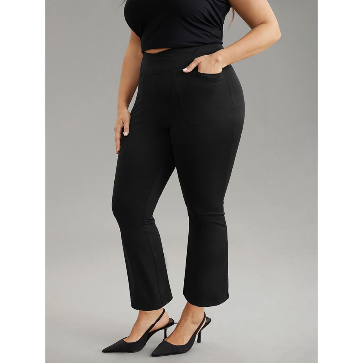 Plus Size Solid Elastic Waist Bootcut High Rise Leggings Women Black Casual High stretch Bootcut High Rise Dailywear Leggings BloomChic 14-16/1X Product Image