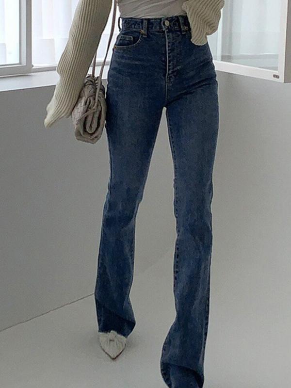 Vintage High Rise Elastic Flared Slim Jeans Product Image