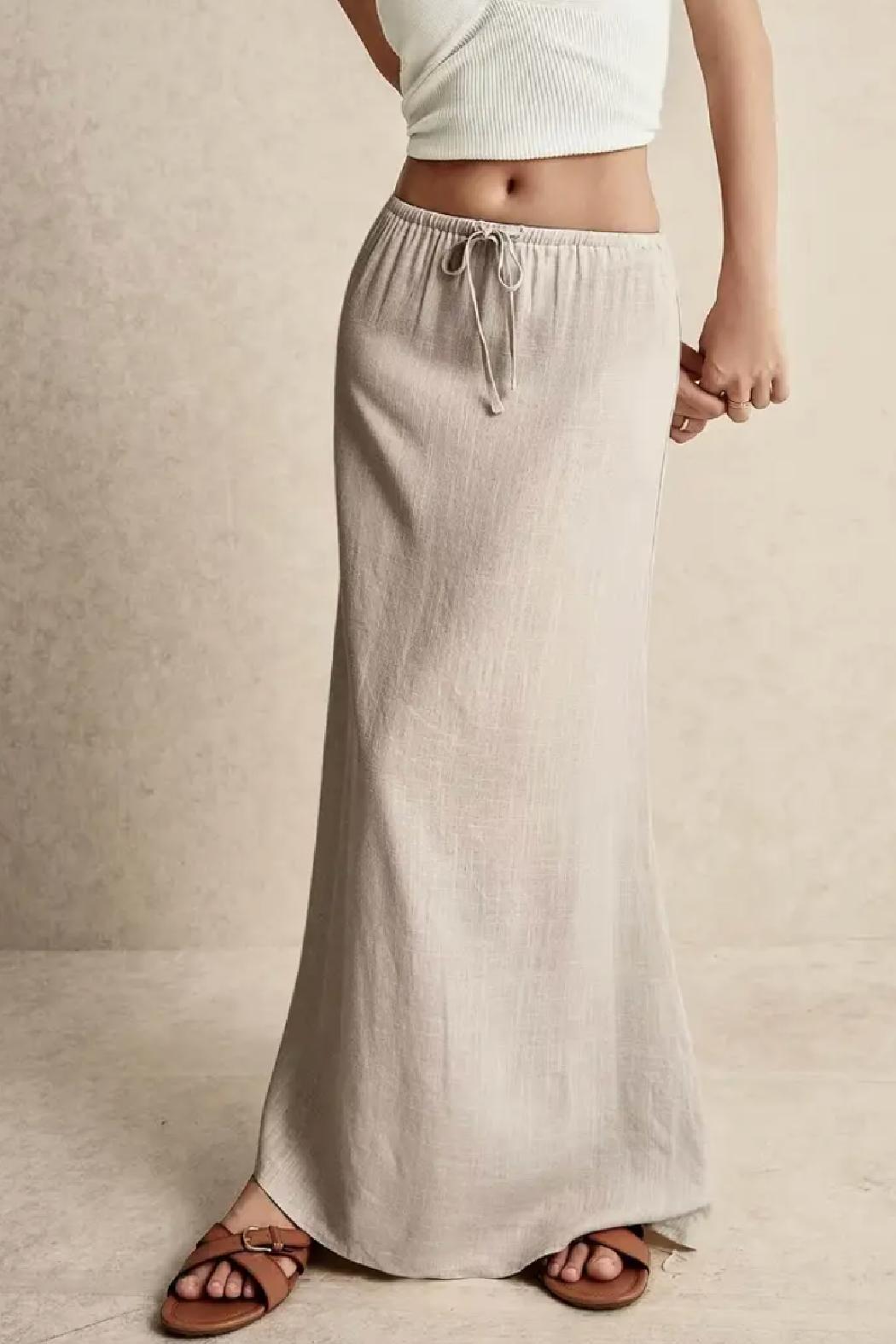 Linen Drawstring Maxi Skirt Product Image