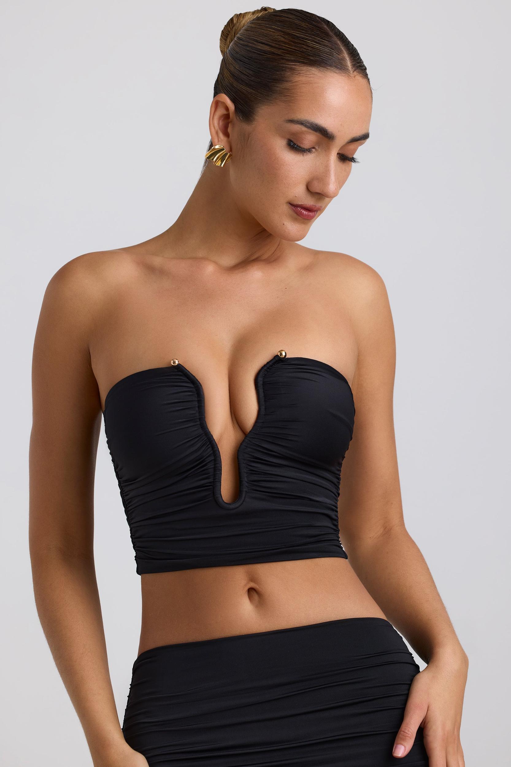 Slinky Jersey Ruched Hardware Detail Strapless Top in Black Product Image