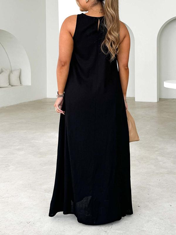 A-Line Loose Split-Joint Round-Neck Maxi Dresses Product Image