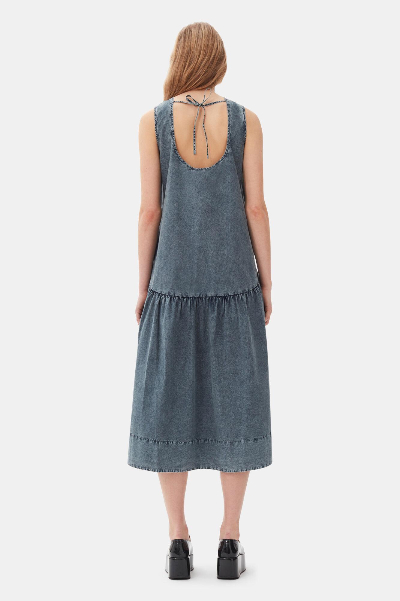 Blue Cotton Poplin Open Back Midi Dress Product Image