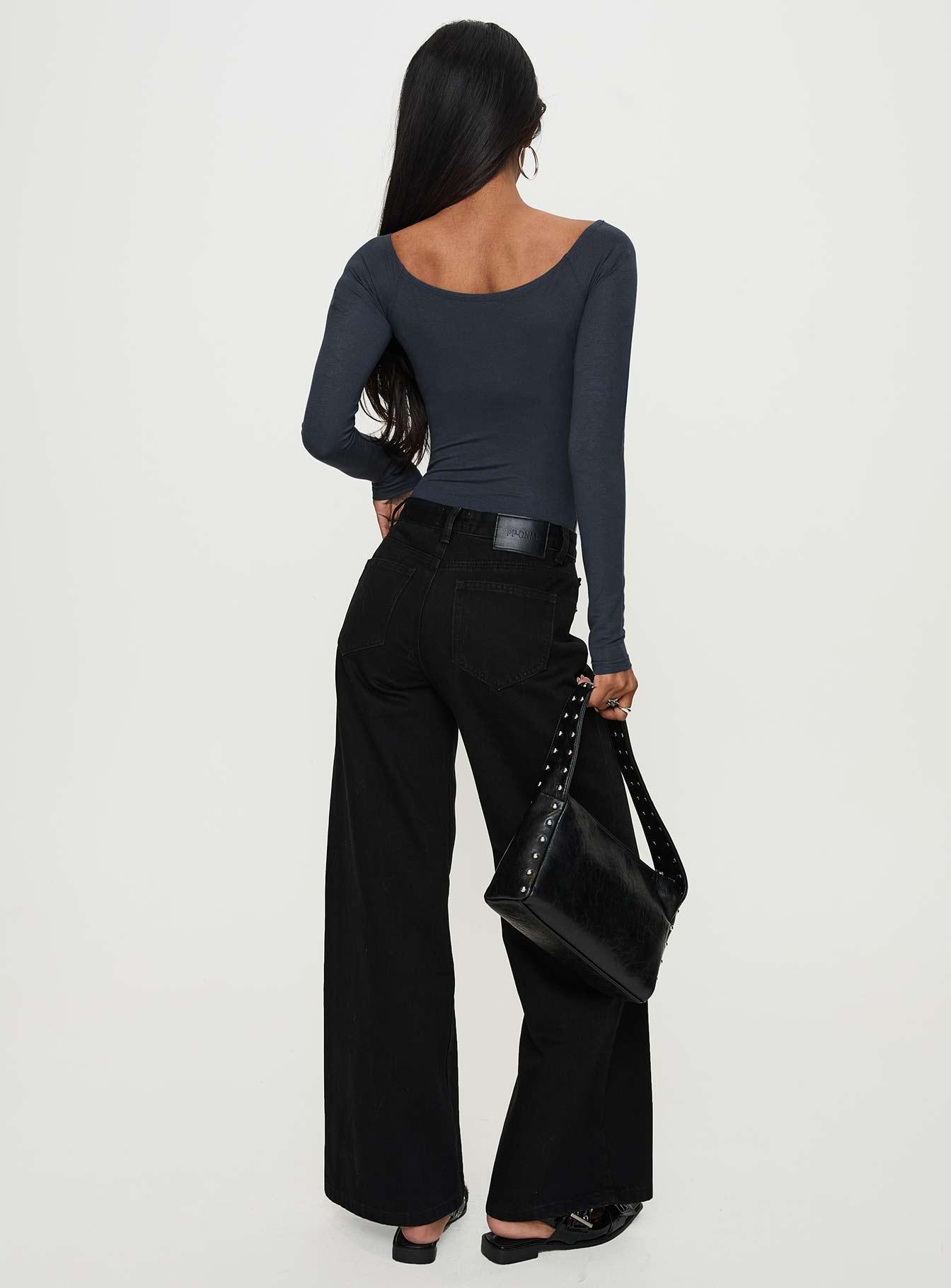 Colemane Mid Rise Wide Leg Jeans Black Product Image