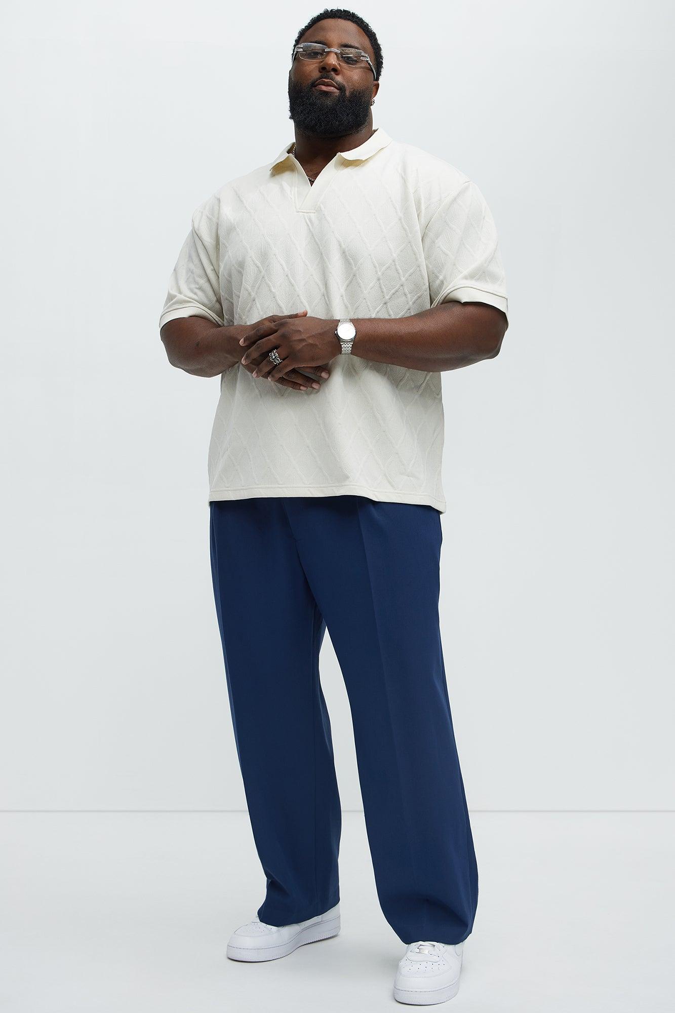 Diamond Textured Johnny Collar Polo - Cream Product Image