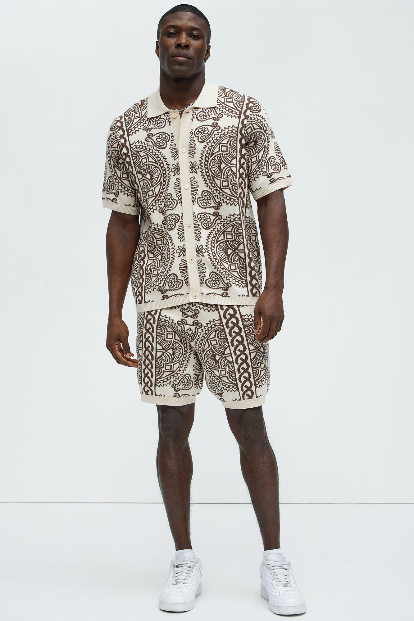 Ornate Jacquard Knitted Shirt - Brown/combo Product Image