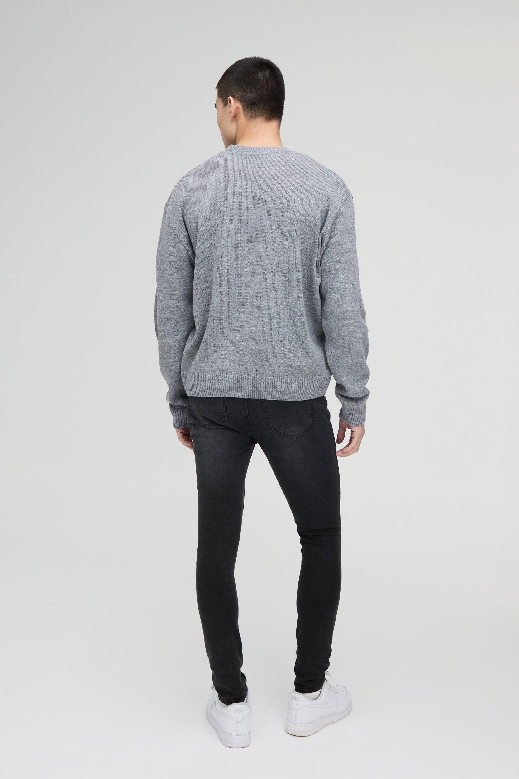 Oversized Boxy Heart Embroidered Knitted Sweater | boohooMAN USA Product Image