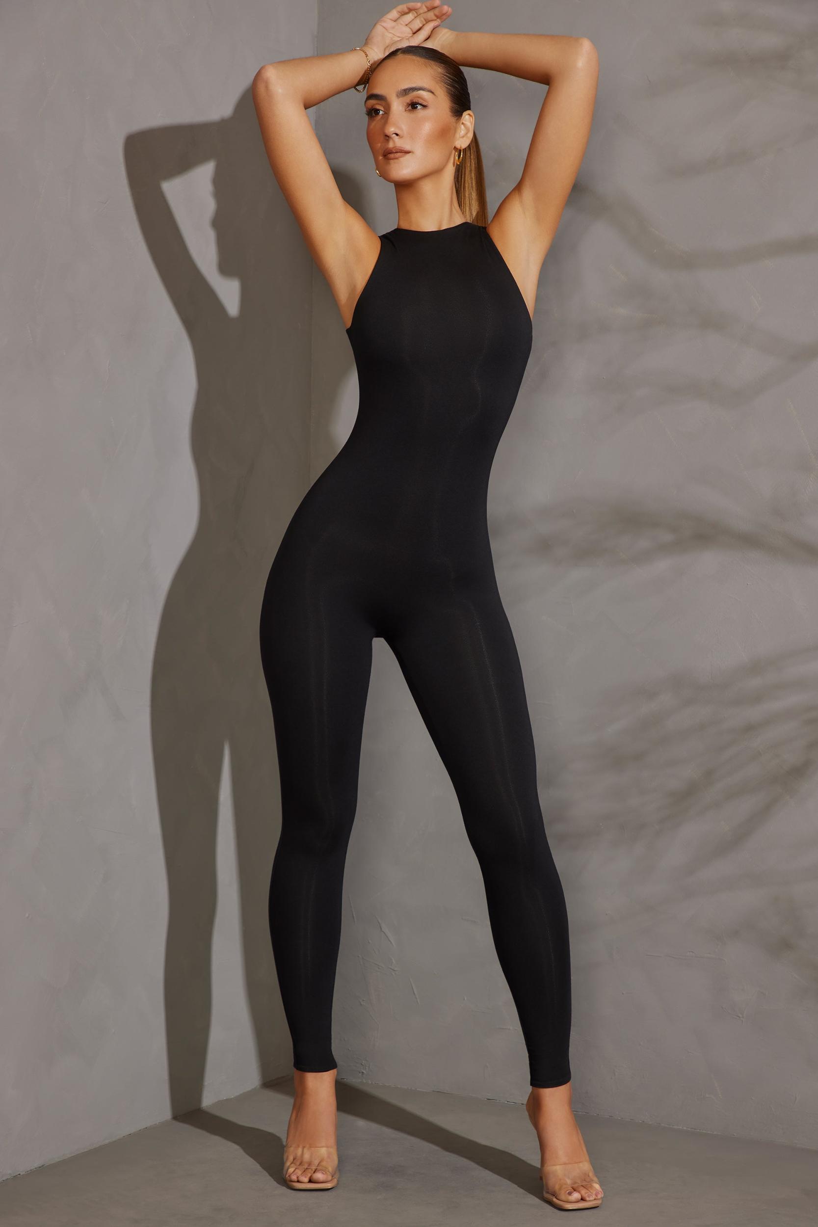 Racer Neck Jumpsuit in Black Product Image