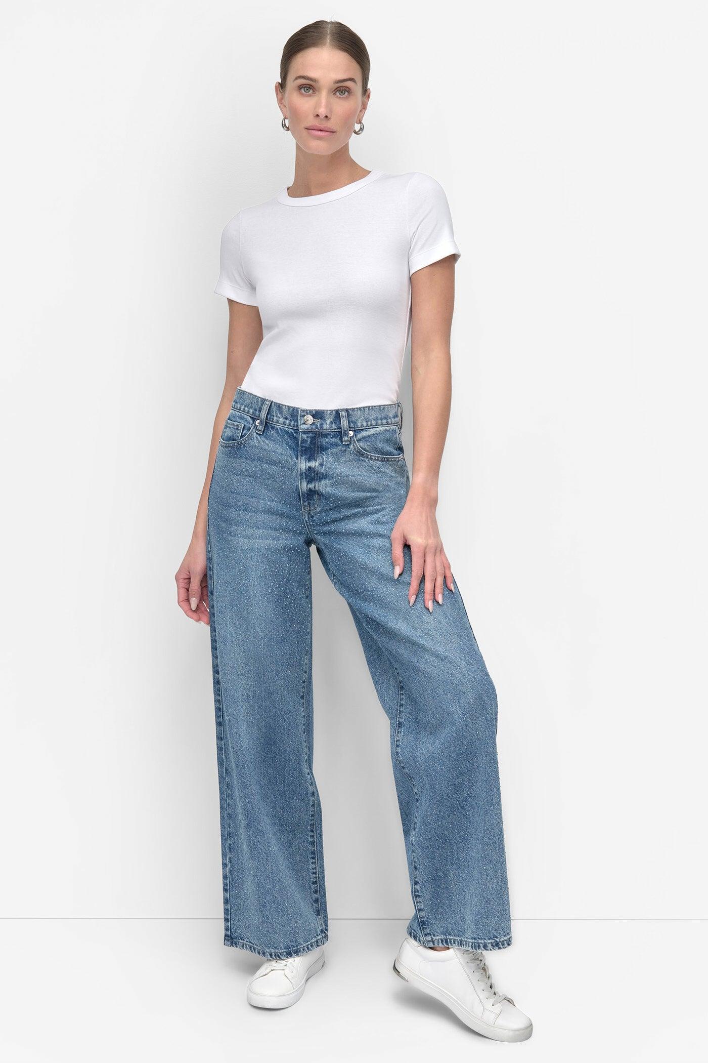 HIGH Rise Length WIDE LEG WITH RHINESTONE EMBELLISHMENT Product Image