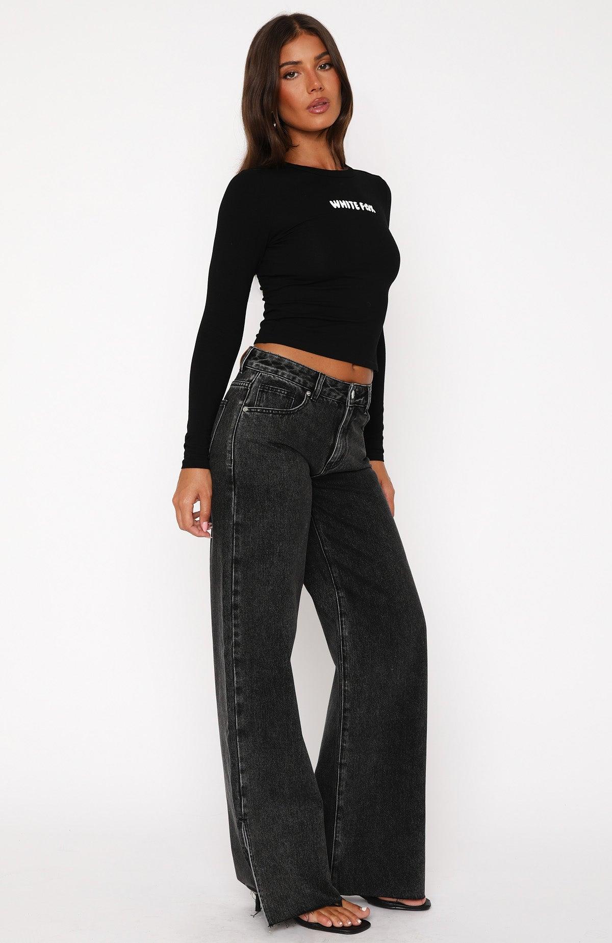 Summer Mid Rise Wide Leg Jeans Black Acid Product Image