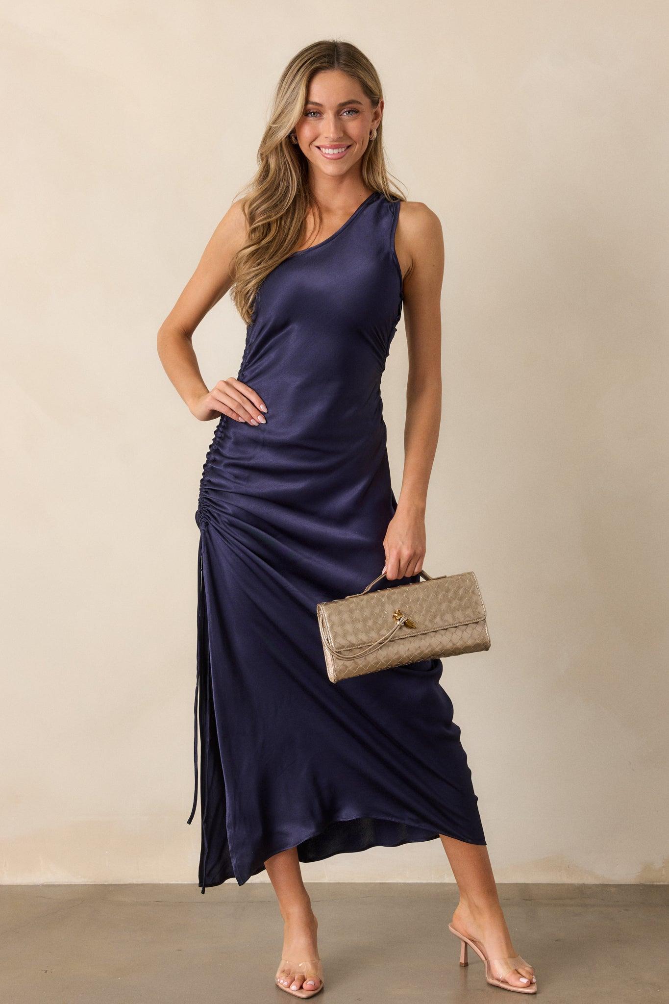 MINKPINK Lumina Midnight Blue One Shoulder Midi Dress Product Image