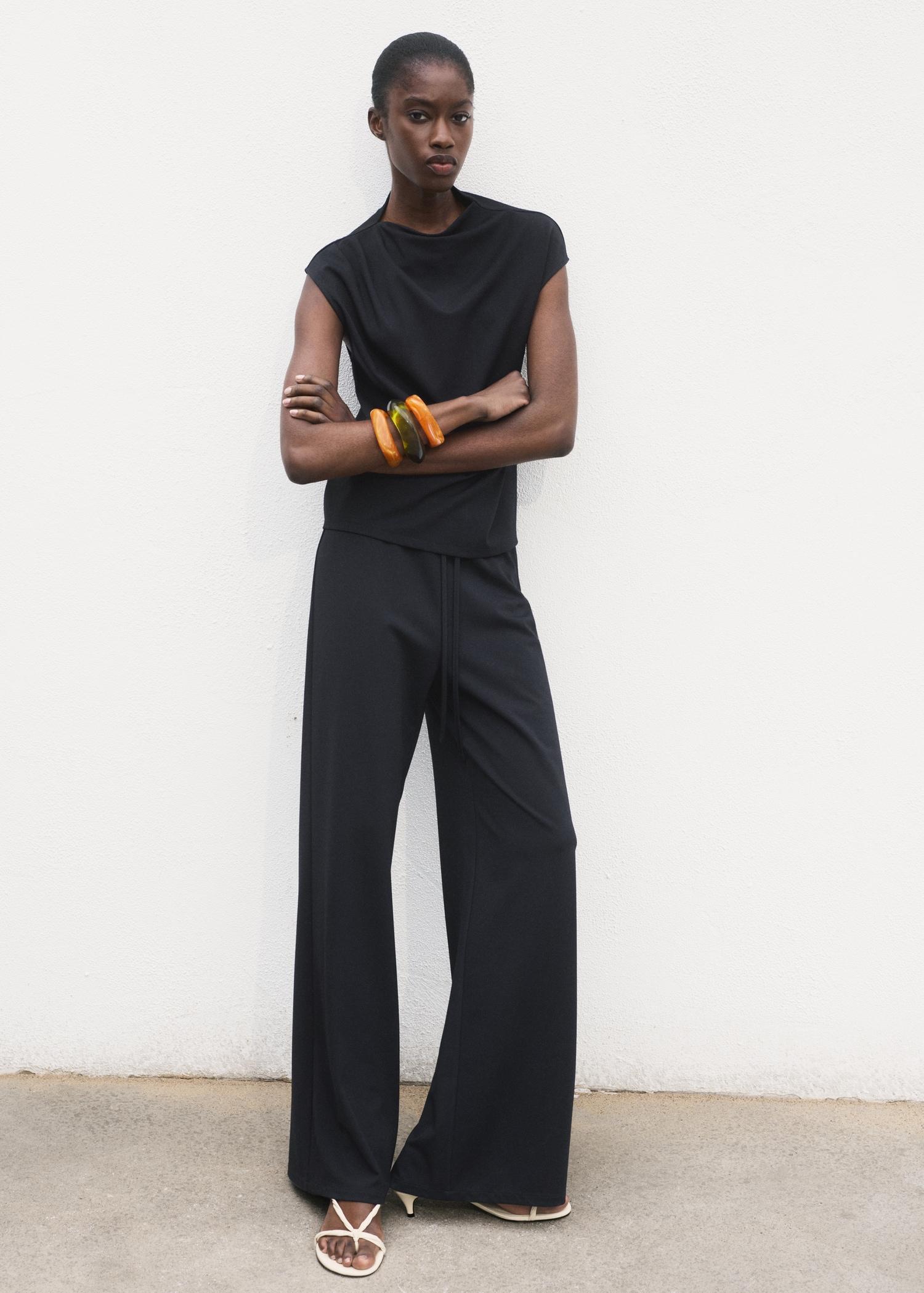 Wide-leg pants with elastic waist - Women | MANGO USA Product Image