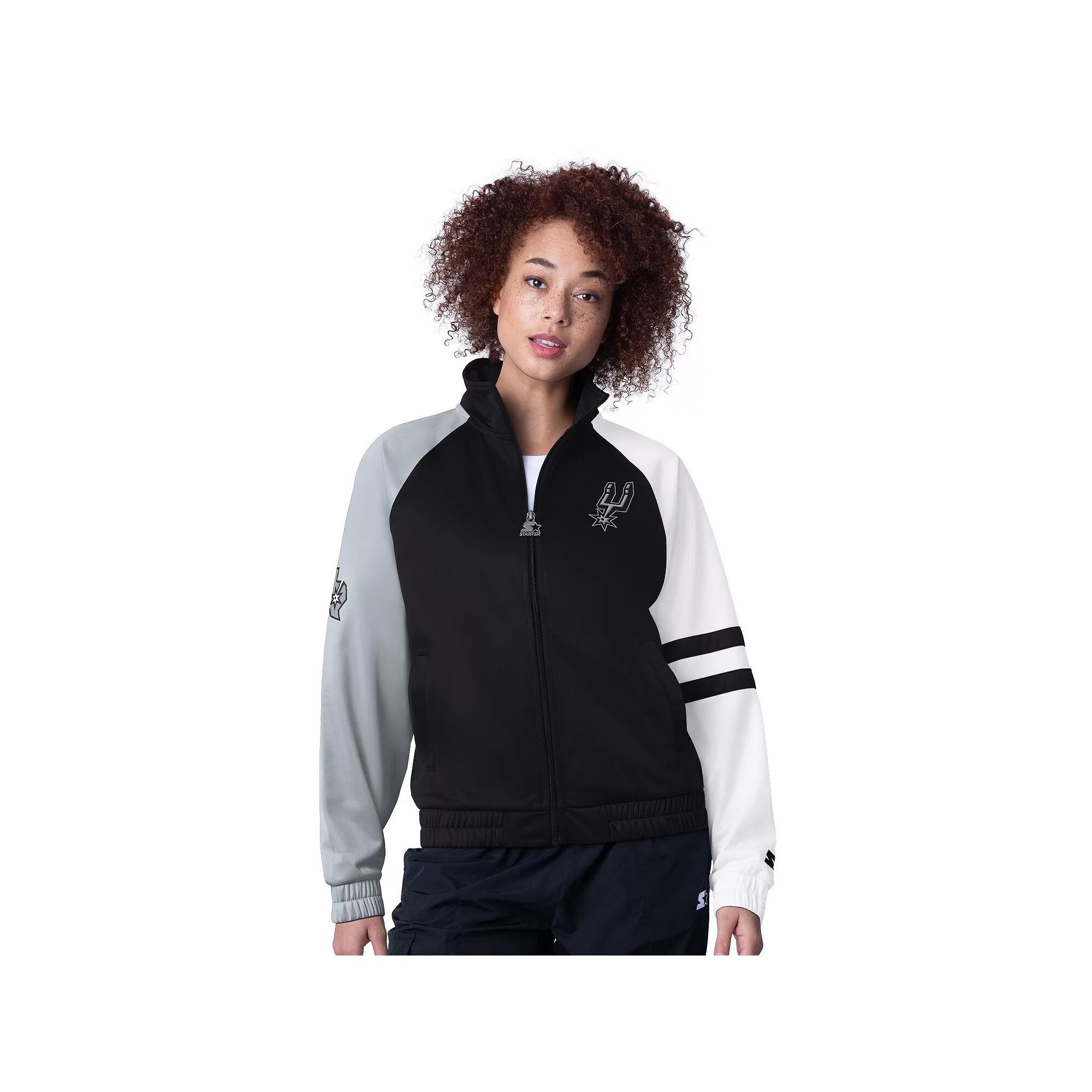 Women's Starter Black San Antonio Spurs Line Up Dolman Raglan Full-Zip Track Jacket, Size: Small Product Image