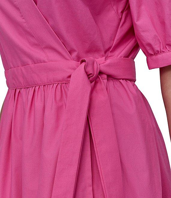 DKNY by Donna Karan Cotton Poplin Puff Sleeve Tiered Midi Wrap Dress Product Image
