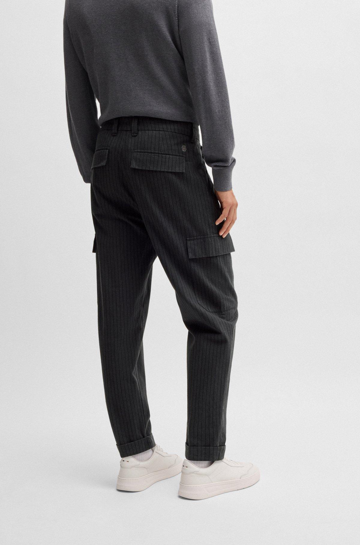 Tapered-fit trousers in striped brushed cotton Product Image