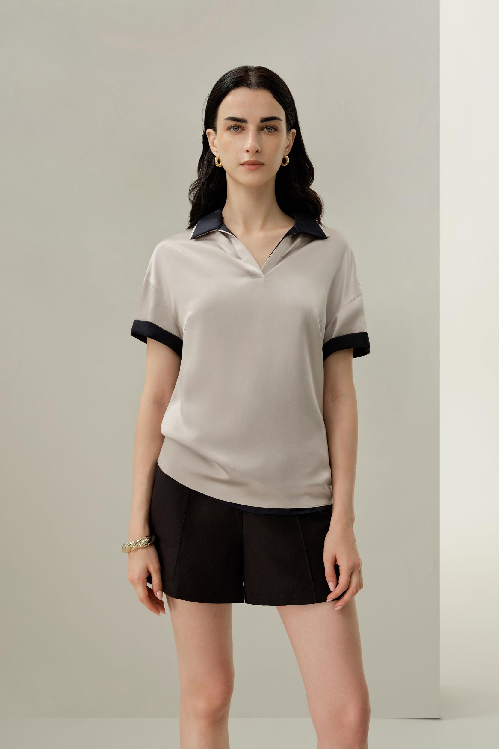 Washable Silk Charmeuse Polo Top Product Image