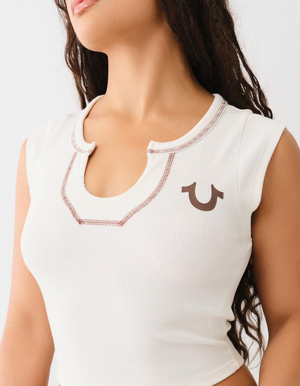 TRUE RELIGION Horseshoe Womens Notch Crop Tee - WHITE Product Image