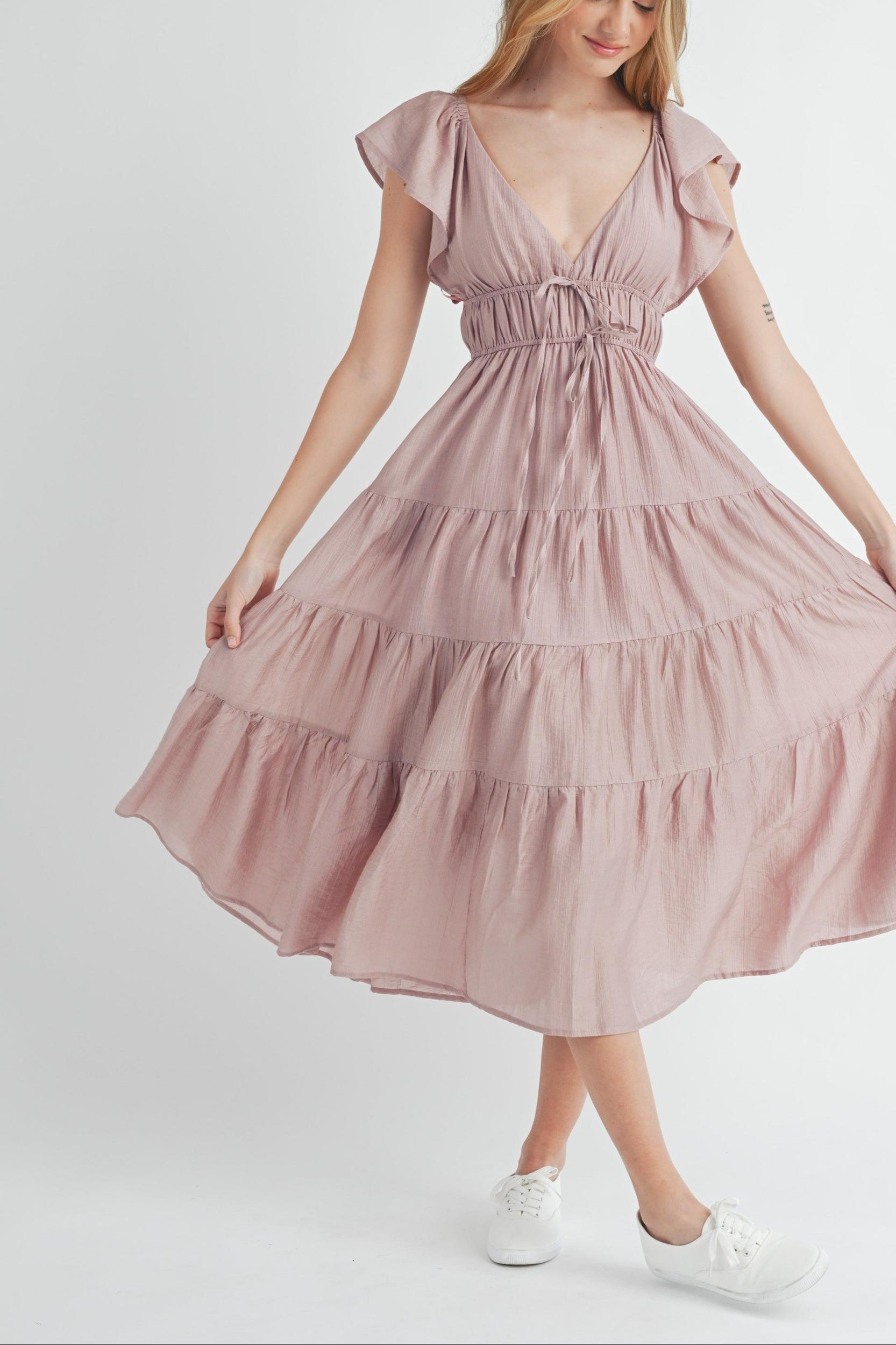 Ruffle Sleeve Summer Midi Dress Product Image