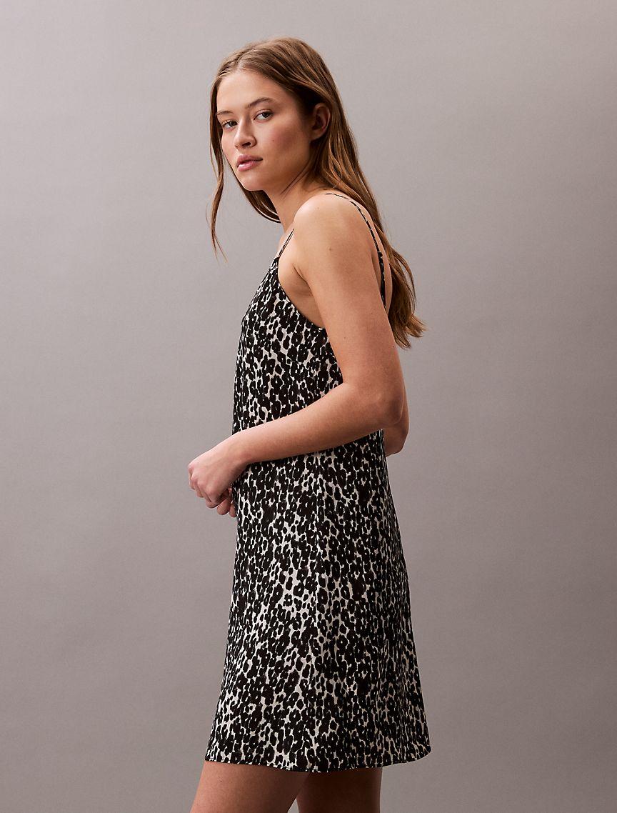 Printed Satin Mini Slip Dress  Product Image
