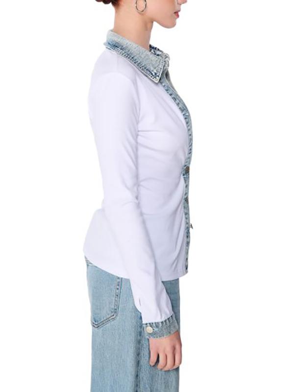 Long Sleeves Skinny Buttoned Split-Joint Lapel Blouses&Shirts Tops Product Image