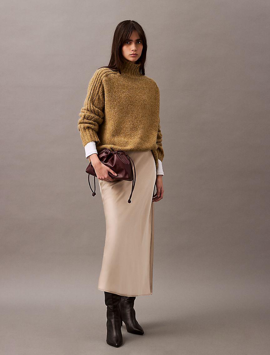 Stretch Satin Midi Skirt Product Image