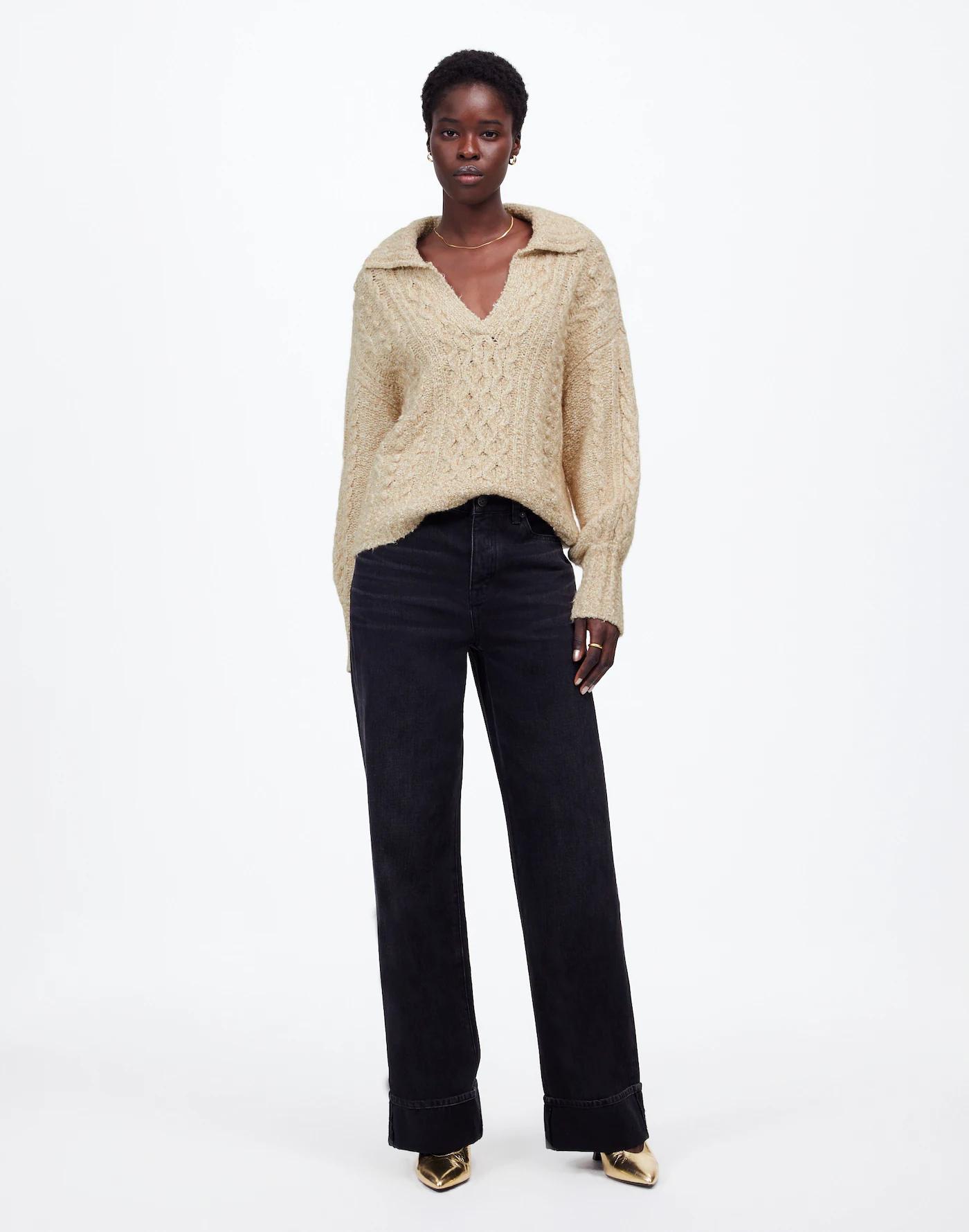Cotton-Merino Wool Blend Cable-Knit Sweater Product Image