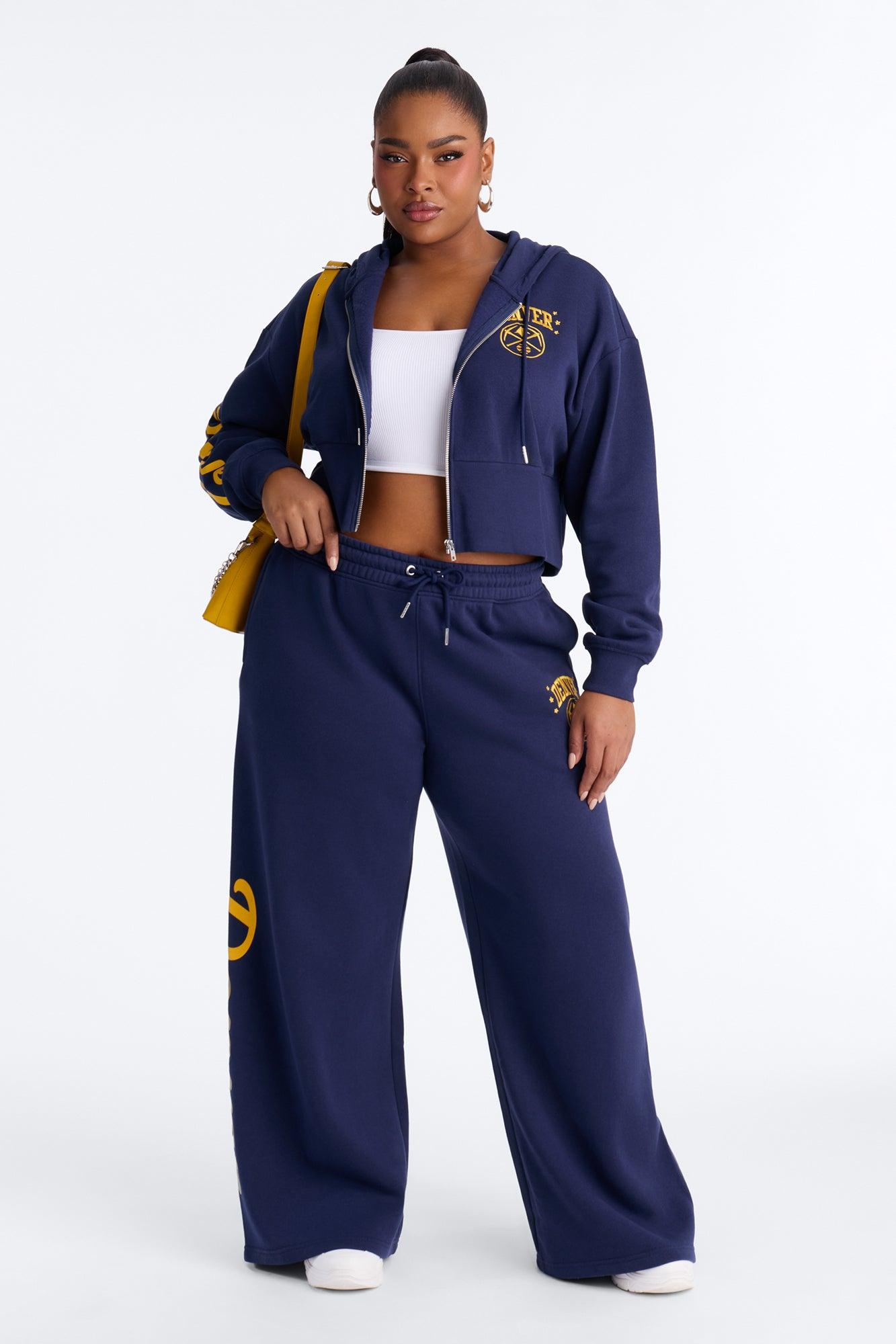 NBA Denver Nuggets Cropped Fleece Full Zip Hoodie - Navy Female Product Image