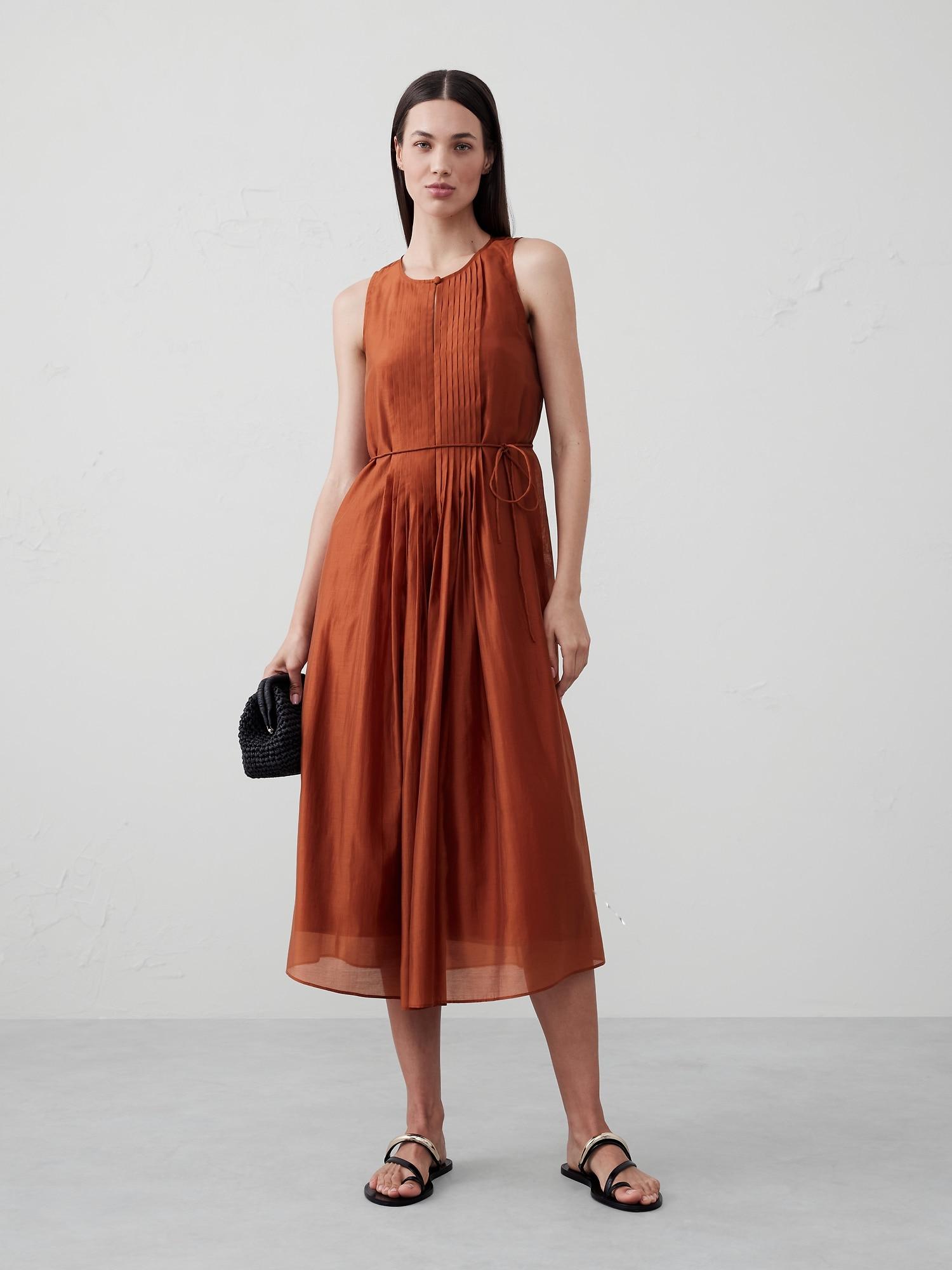 Pintuck Organza Midi Dress Product Image