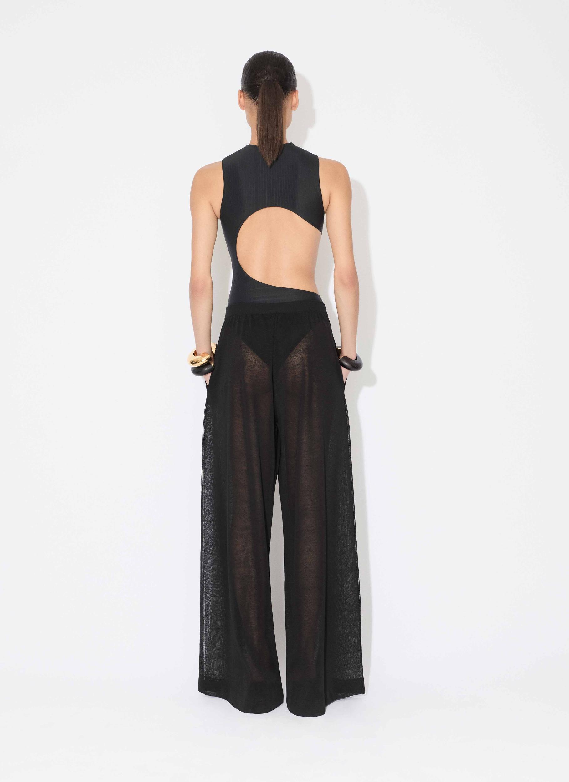 BLACK SILK LINEN KNIT PANTS Product Image