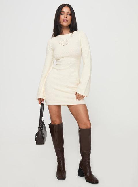 Malcalm Long Sleeve Mini Dress Cream Product Image
